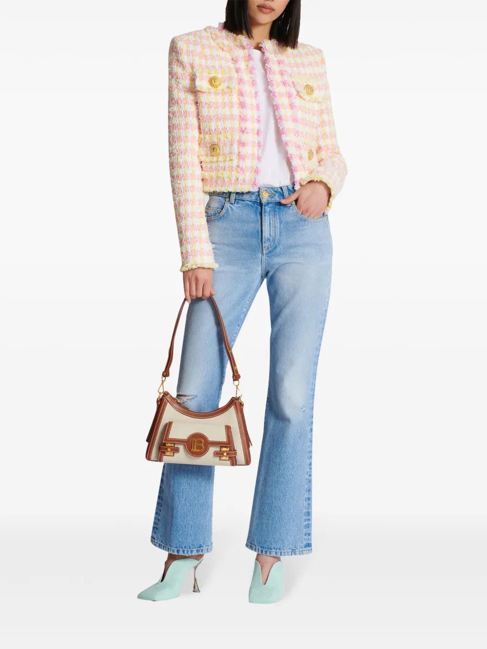 Balmain o1s1wg111225 Size:OS/B-Buzz Hobo Shoulder Bag in White/Brown Size ONE SIZE - 7 Thumbnail