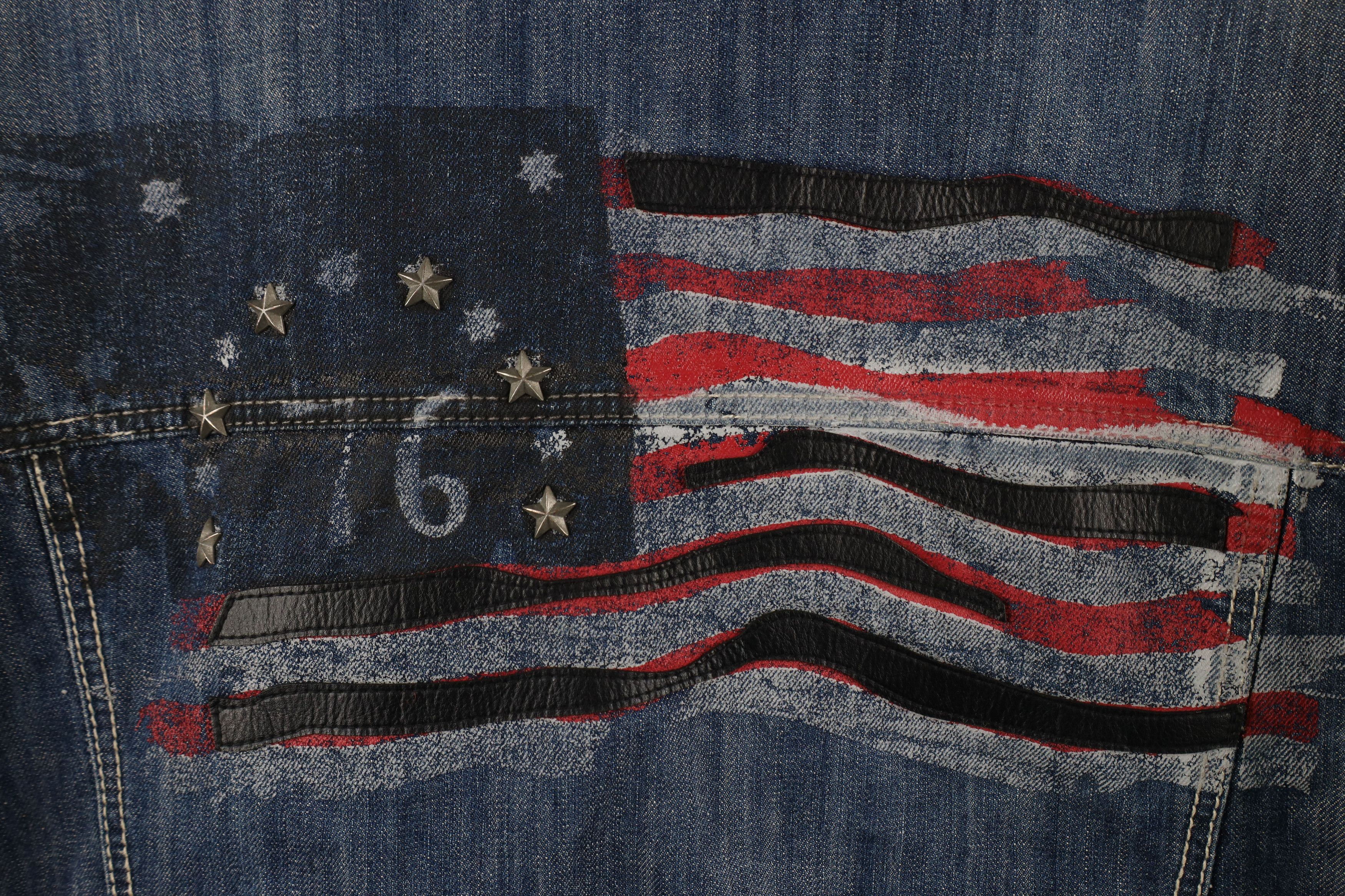 Vintage Vintage Marc Buchanan Pelle Pelle Flag Studded Denim Jacket Size US XXL / EU 58 / 5 - 14 Thumbnail