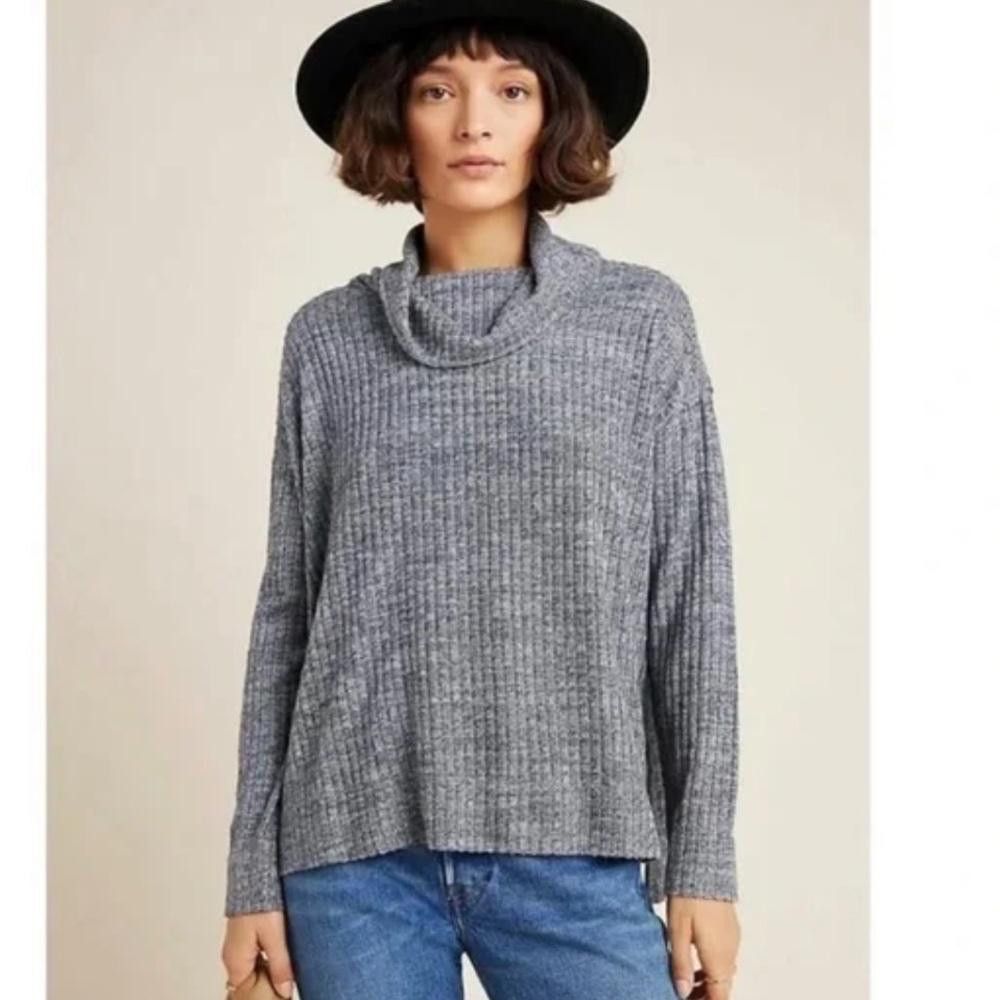 Designer Anthropologie l Maeve Gray Ribbed Oversized Sweater Medium Size M / US 6-8 / IT 42-44 - 1 Thumbnail