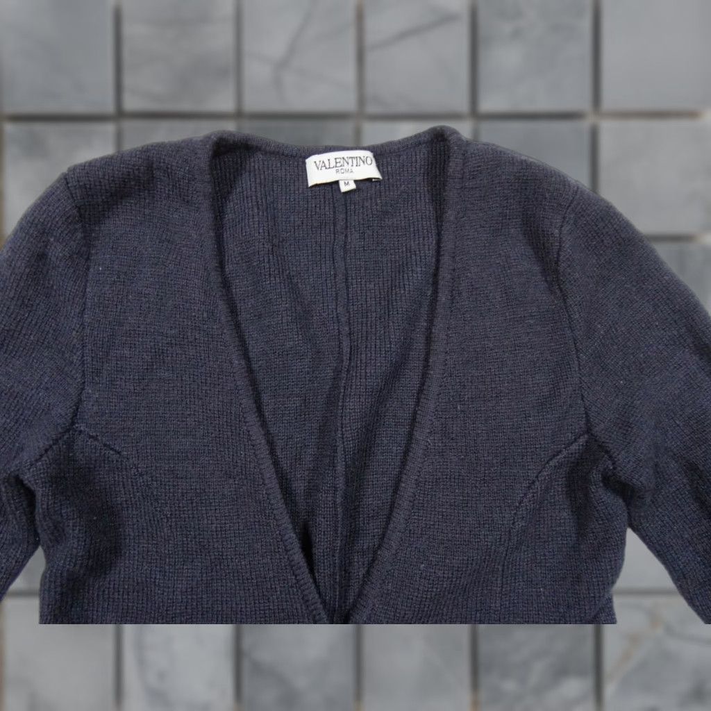 VINTAGE Valentino Roma Sweater Womens Medium Blue Cardigan Wool Blend Ladies
