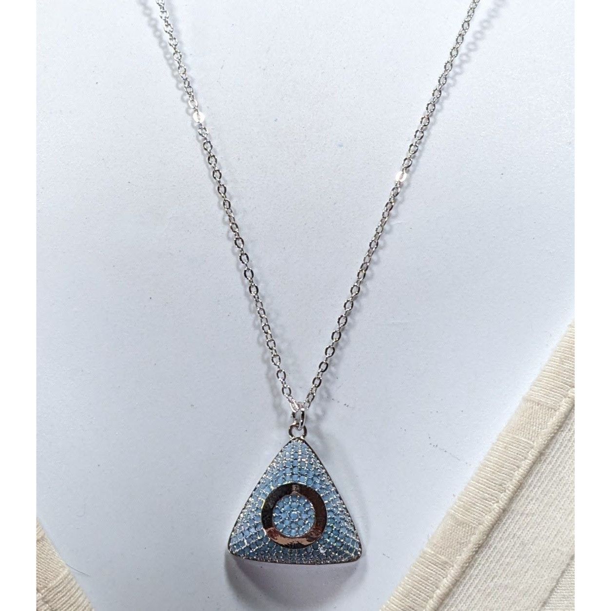 Other Blue And Silver Tone Pave Stone Triangle Pendant Necklace Size ONE SIZE - 4 Thumbnail