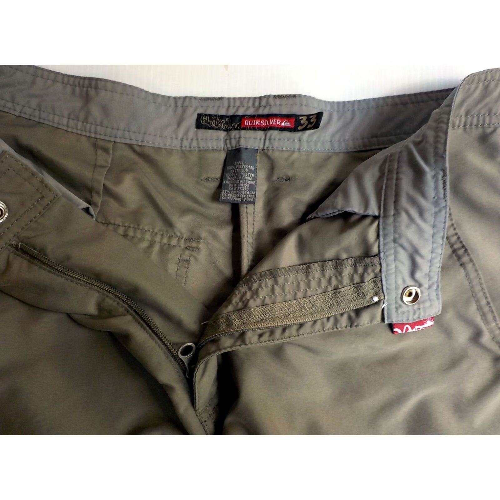 Quiksilver QUILSILVER Mens Flat Front Cargo Shorts Khaki SZ 33 Cargo Pockets Logo Side Back Pocket Polyester 100% Regular Mens Size US 33 - 5 Thumbnail
