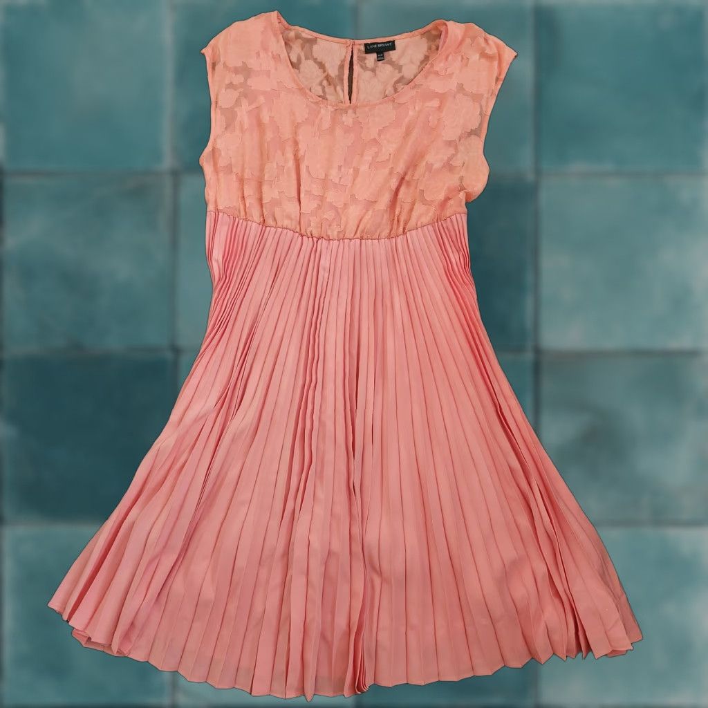 Vintage VINTAGE Lane Bryant Coral Lace Pleated Dress Womens 18/20 Midi Size XXL / US 16-18 / IT 52-54 - 1 Thumbnail
