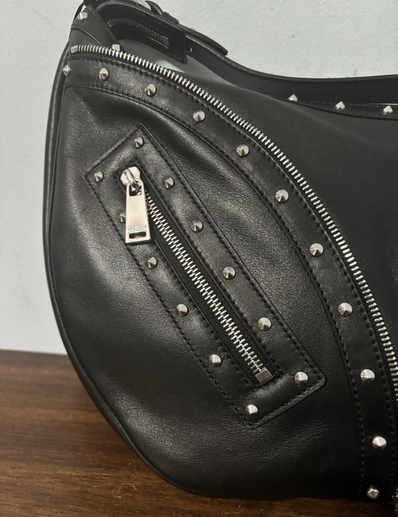 Versace Versace Studded Repeat Medium Hobo Bag Black Size ONE SIZE - 2 Thumbnail