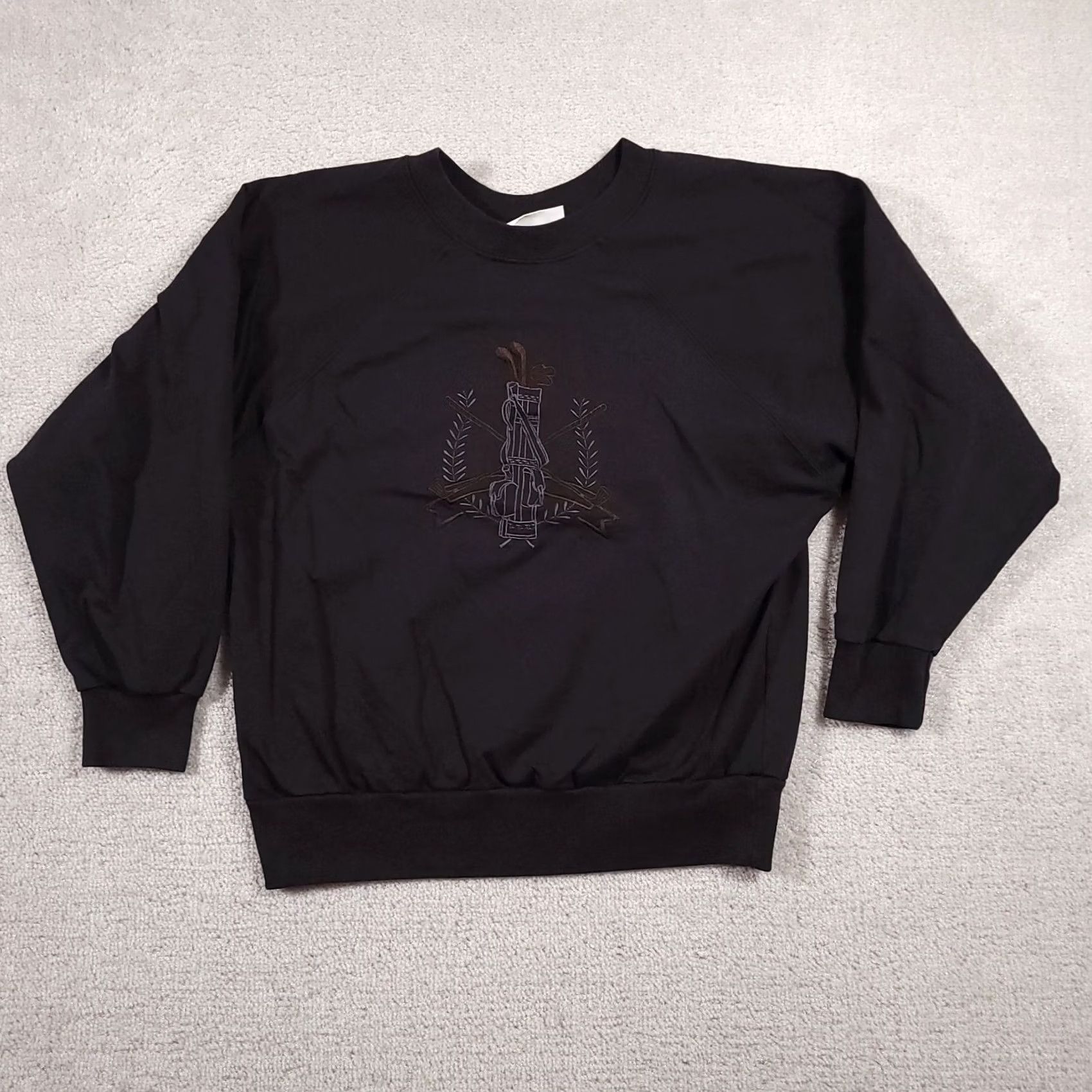4SDESIGNS VINTAGE Golf Sweatshirt Women's Medium Black 90s Fleece Pullover Made In USA Darlyn Designs Size M / US 6-8 / IT 42-44 - 2 Thumbnail