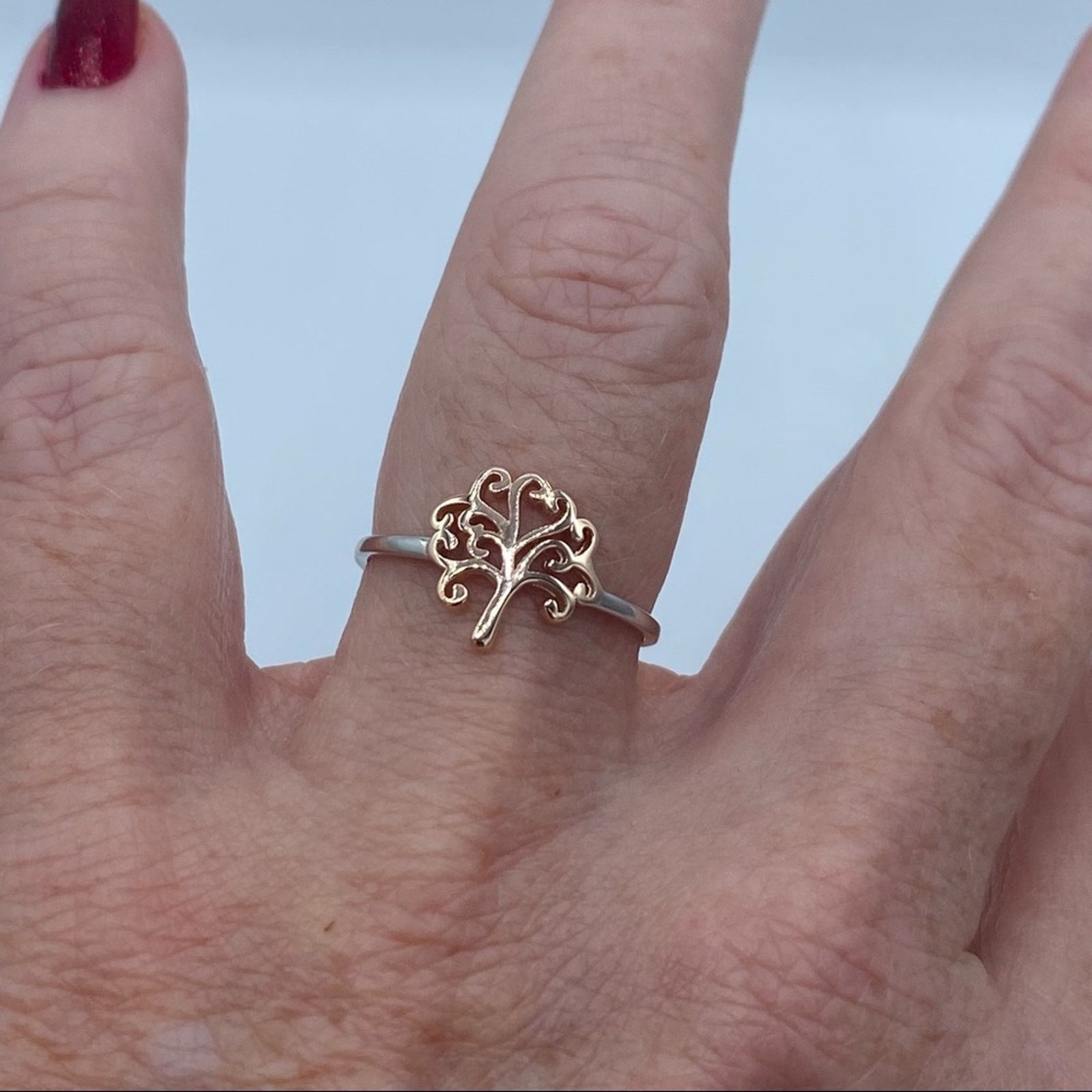 The Unbranded Brand Tree Of Life Two-Tone Sterling Silver Ring Size 6,7,8 Size ONE SIZE - 6 Thumbnail