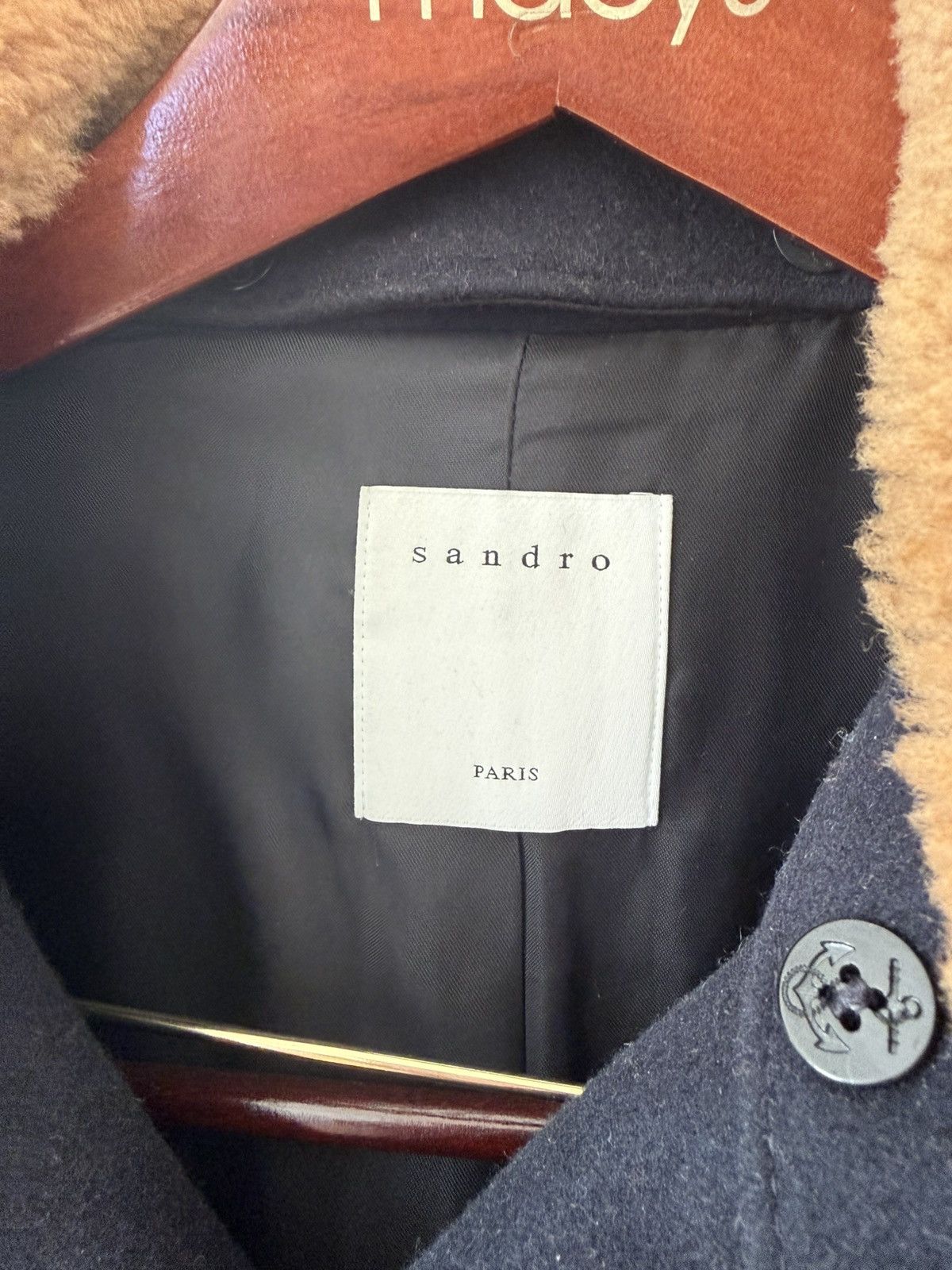 Sandro Sandro Navy Shearling Double Breast Peacoat Size S Size US S / EU 44-46 / 1 - 3 Thumbnail