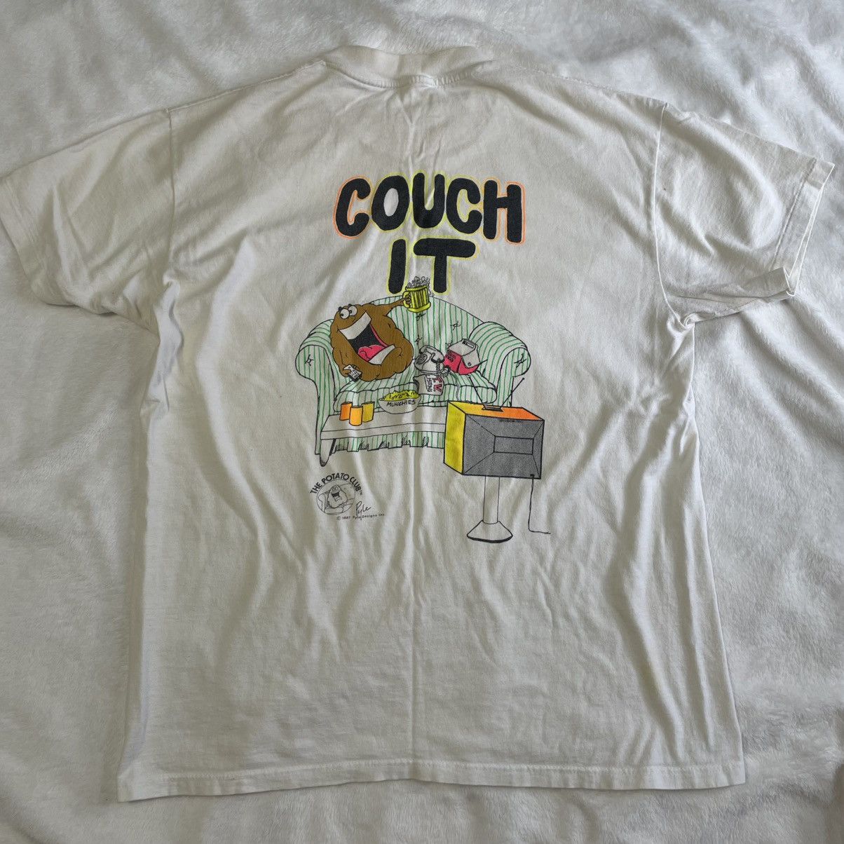 Vintage Vintage 80s White The Potato Club T Shirt Size US L / EU 52-54 / 3 - 2 Thumbnail