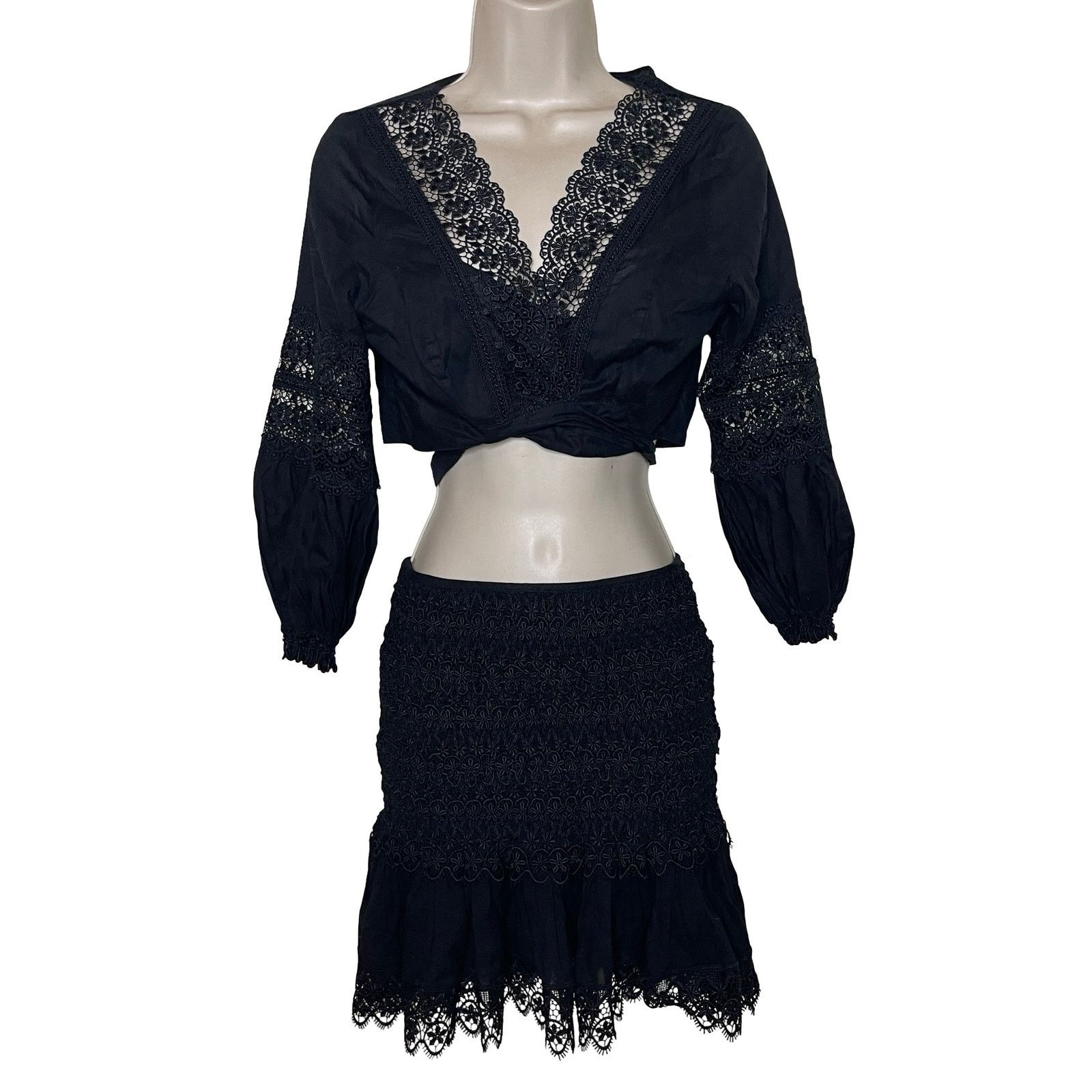Charo Ruiz CHARO RUIZ IBIZA Vania Blouse and Fleur Mini Skirt Set Black Size 26" / US 2 / IT 38 - 2 Thumbnail