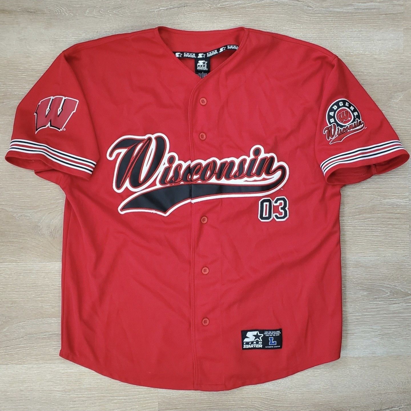 Starter Vtg Wisconsin Badgers Starter Baseball Jersey NCAA Y2K Red Size US L / EU 52-54 / 3 - 4 Thumbnail
