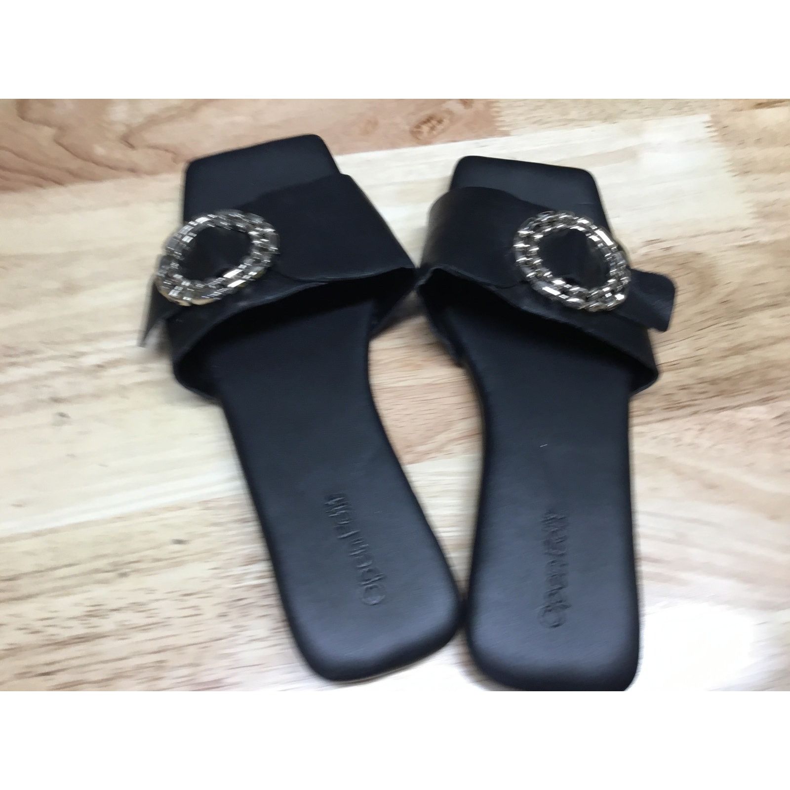 Other Open Edit Lely Slide Sandal Womens 5.5 Black Leather Flat Size US 5.5 / IT 35.5 - 4 Thumbnail