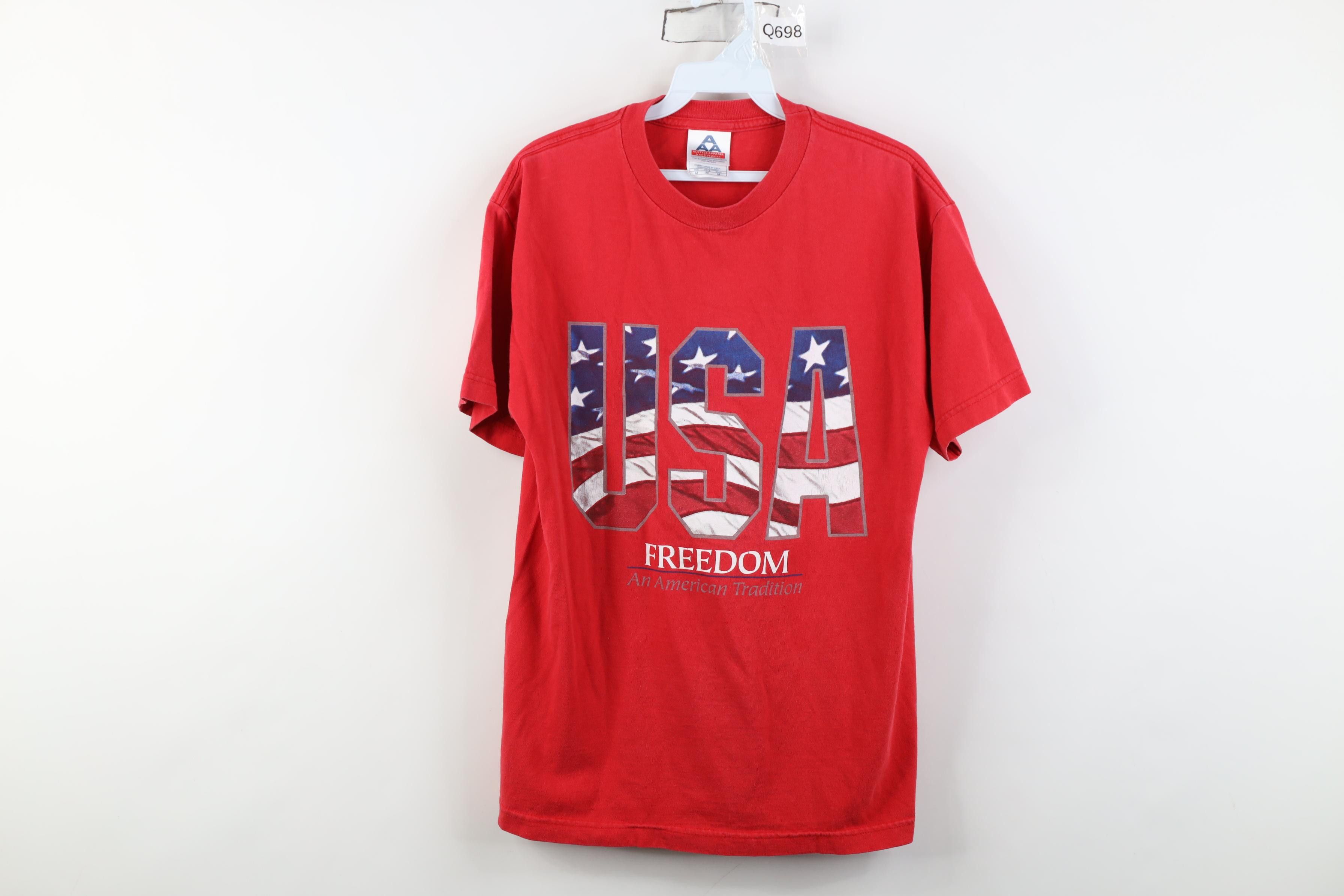 Vintage Vintage 90s Y2K Freedom Flag Tradition T-Shirt Red Cotton Size US M / EU 48-50 / 2 - 1 Thumbnail