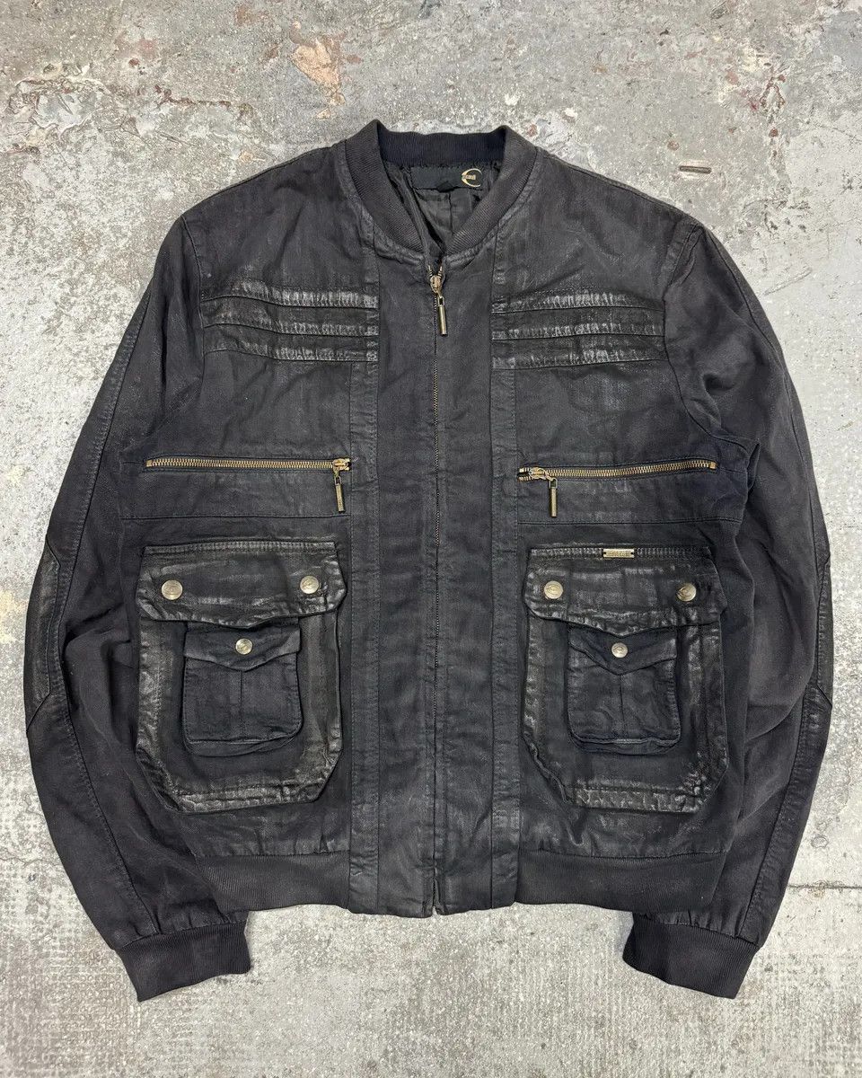 Just Cavalli AW2007 Cavalli Utility Multi Pockets Black Waxed Bomber Jacket Size US L / EU 52-54 / 3 - 1 Thumbnail