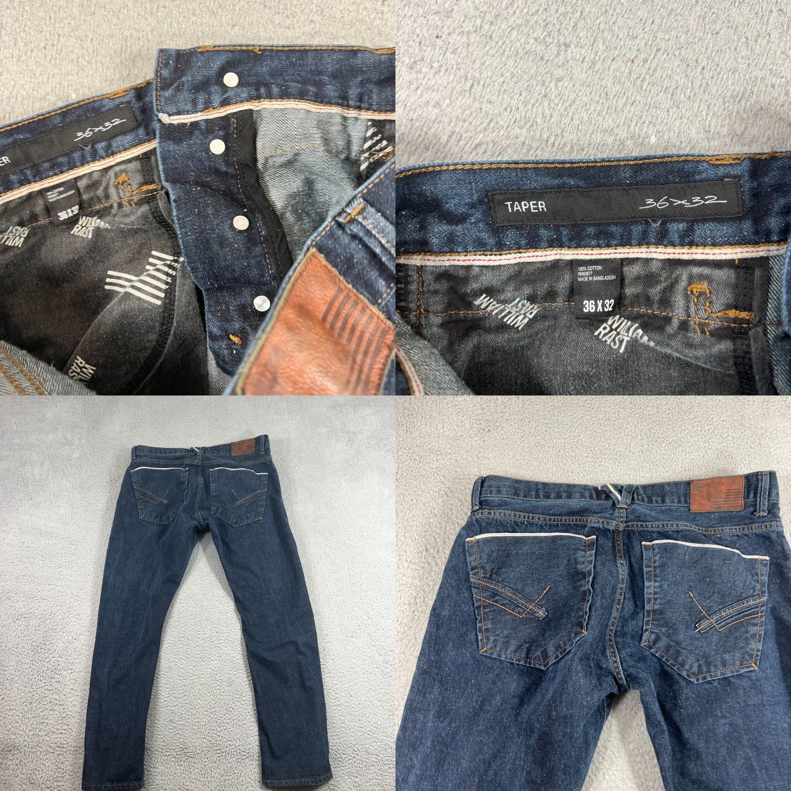 Denime William Rast Jeans Men 36x32 Blue Tapered Button Fly Selvedge Raw Denim Casual Size US 36 / EU 52 - 8 Thumbnail