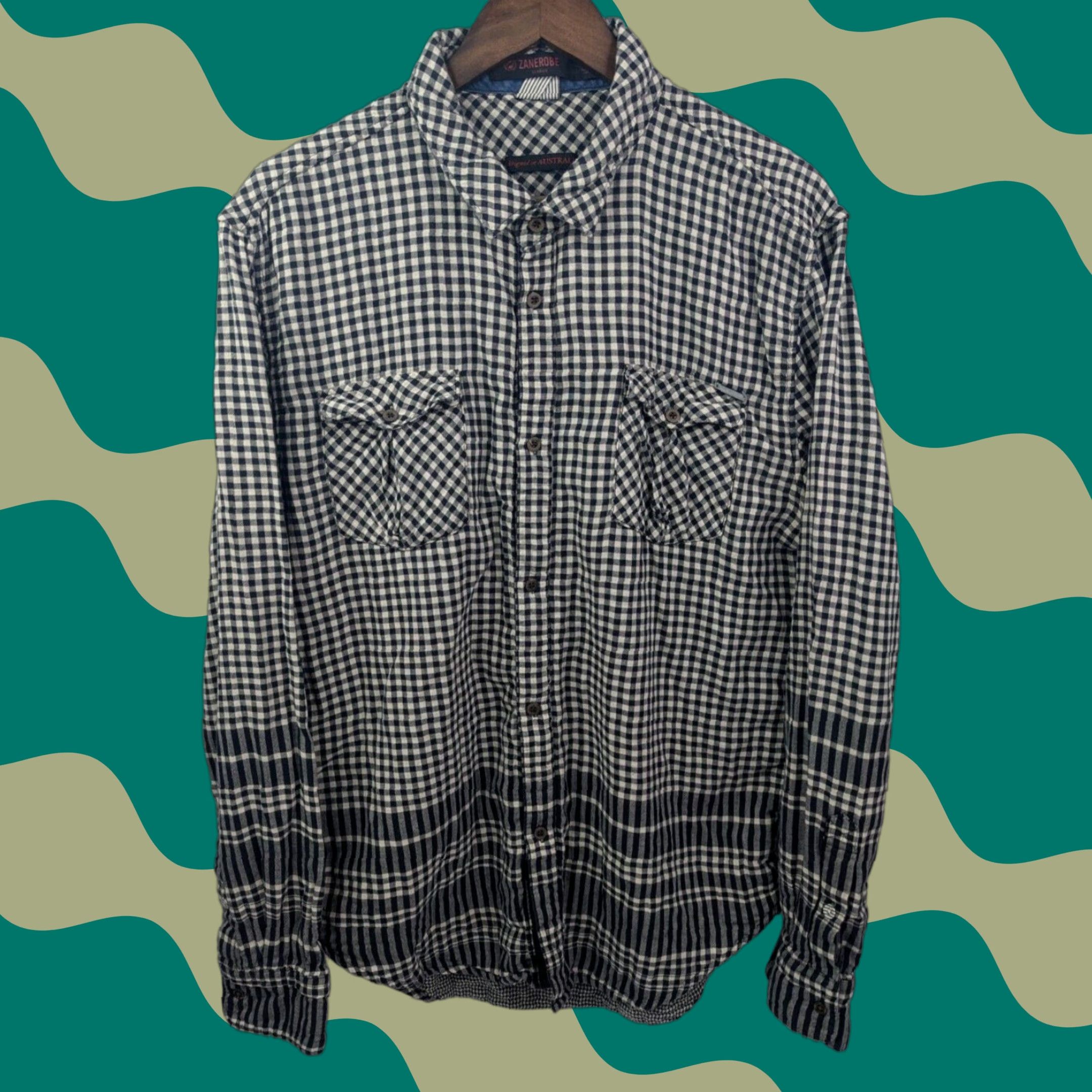 Zanerobe Zanerobe Button-Up Shirt Plaid Flannel Long Sleeve Men XL Beige Houndstooth Lining Luxury? (avoid extra) Size US XL / EU 56 / 4 - 1 Thumbnail