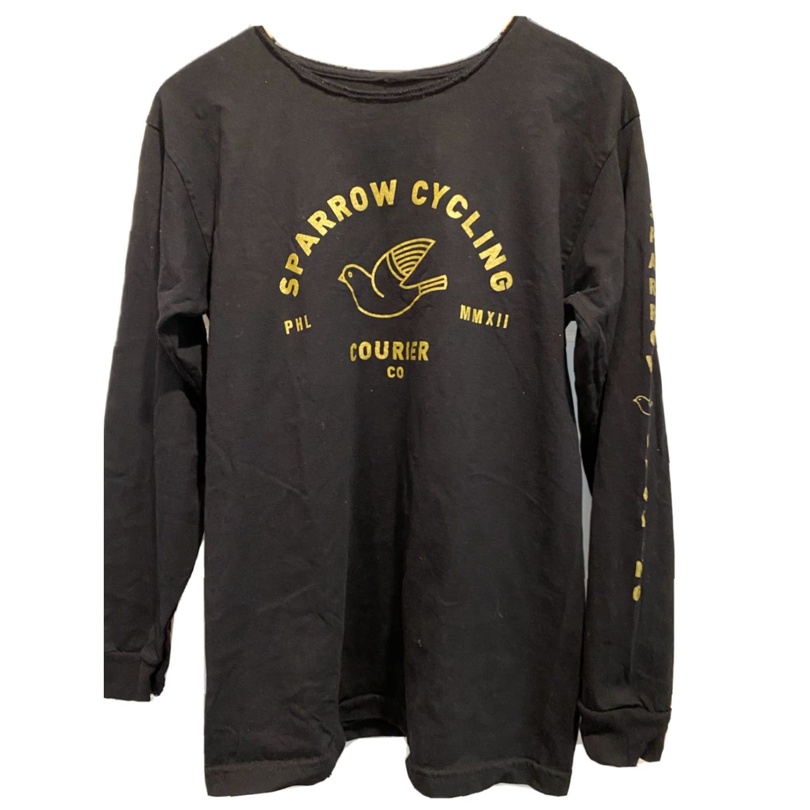 Vintage Mens Medium Sparrow Cycling Courier Delivery PHI Philadelphia Black Long Sleeve Shirt Mens Medium Black Slim Cotton Round Neck Size US M / EU 48-50 / 2 - 2 Thumbnail