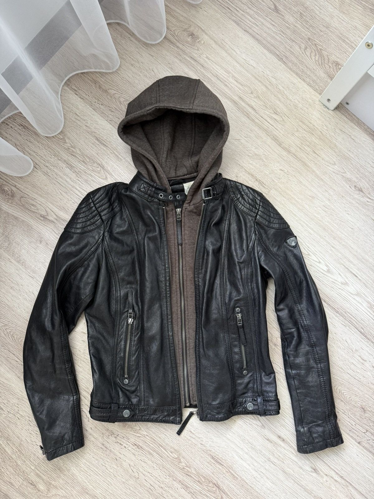 Gypsy Gipsy Leather Biker Jacket Hooded Black Moto Slim Fit Size S Size S / US 4 / IT 40 - 1 Thumbnail