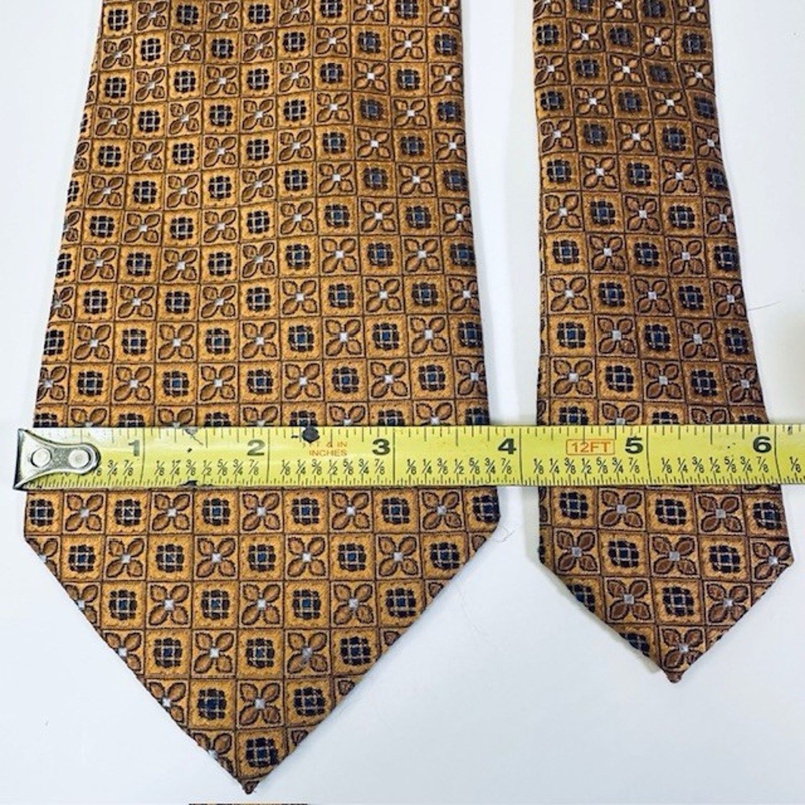Other Eagle Neck Tie Silk Hand Made Gold Floral Geometric Corpcore Size ONE SIZE - 6 Thumbnail