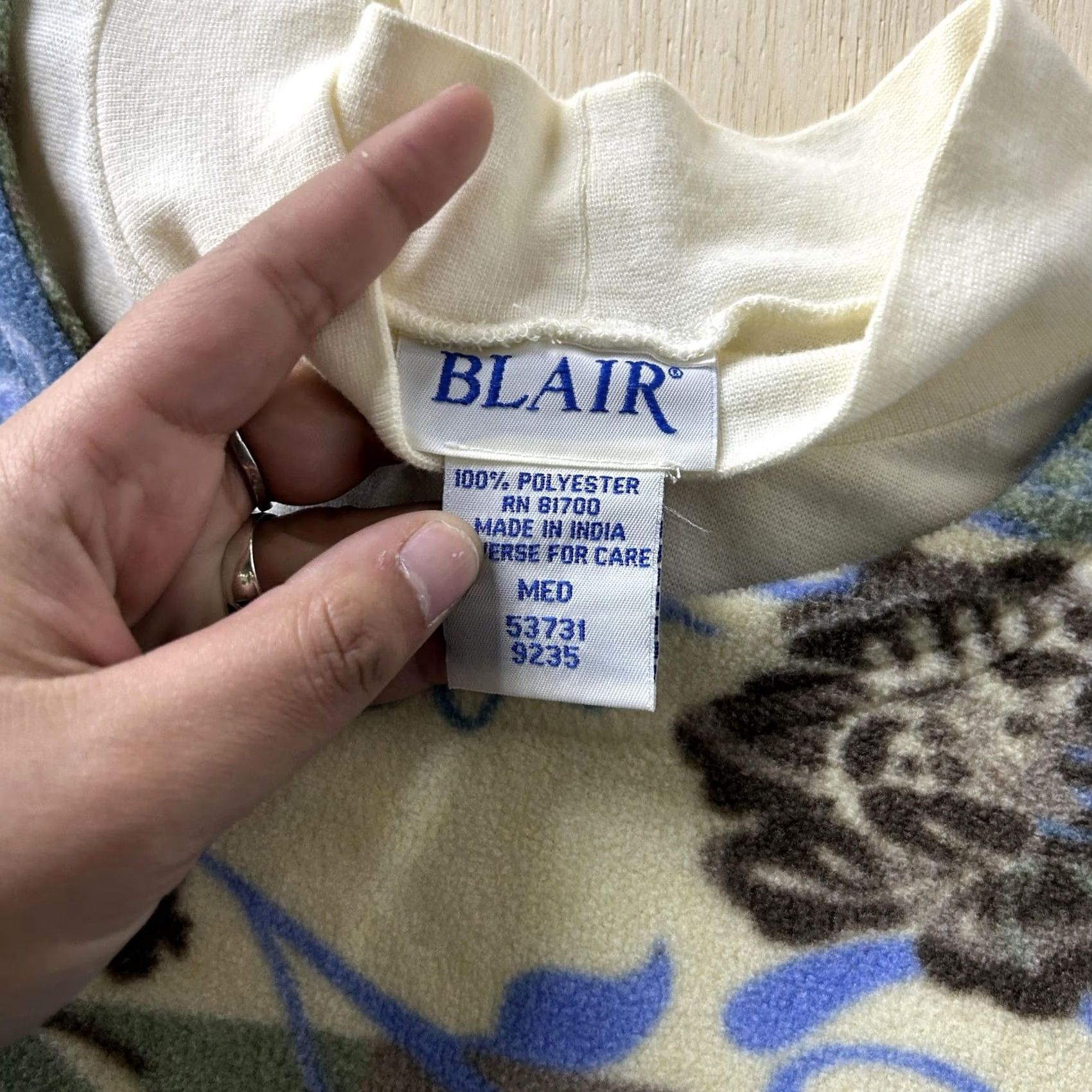 Blair VINTAGE Blair Sweater Womens Medium Blue Mock Neck Floral Fleece Raglan Pullover Size M / US 6-8 / IT 42-44 - 2 Thumbnail