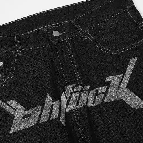 Jean Dollar Graphic Painted Black Denim Jeans Size US 30 / EU 46 - 3 Thumbnail