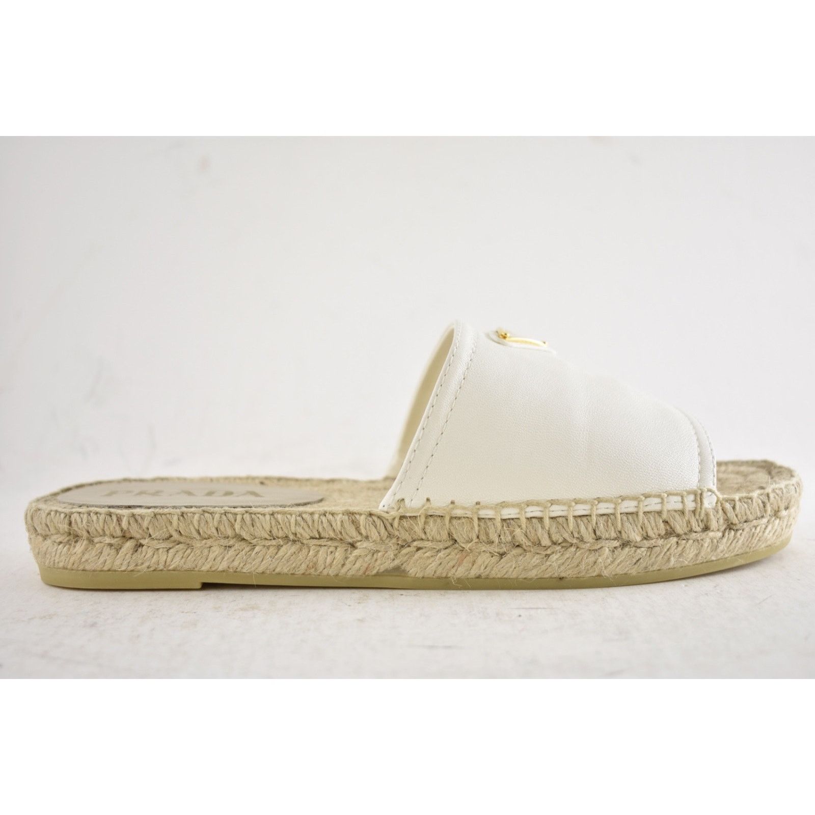Prada Prada Gold Triangle Logo Avorio White Leather Espadrille 37 Size US 7 / IT 37 - 2 Thumbnail