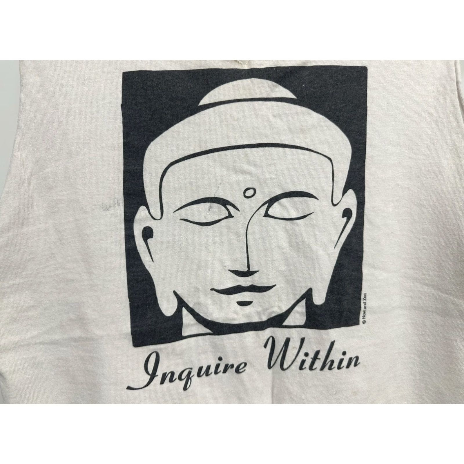 Vintage VTG Buddha Siddhartha Inquire Within Zen Meditate Chopped Tank Top Shirt M White Religious Buddhism Mens Sleeveless T-Shirt BudHism Buddha 90s Theme Size US M / EU 48-50 / 2 - 3 Thumbnail