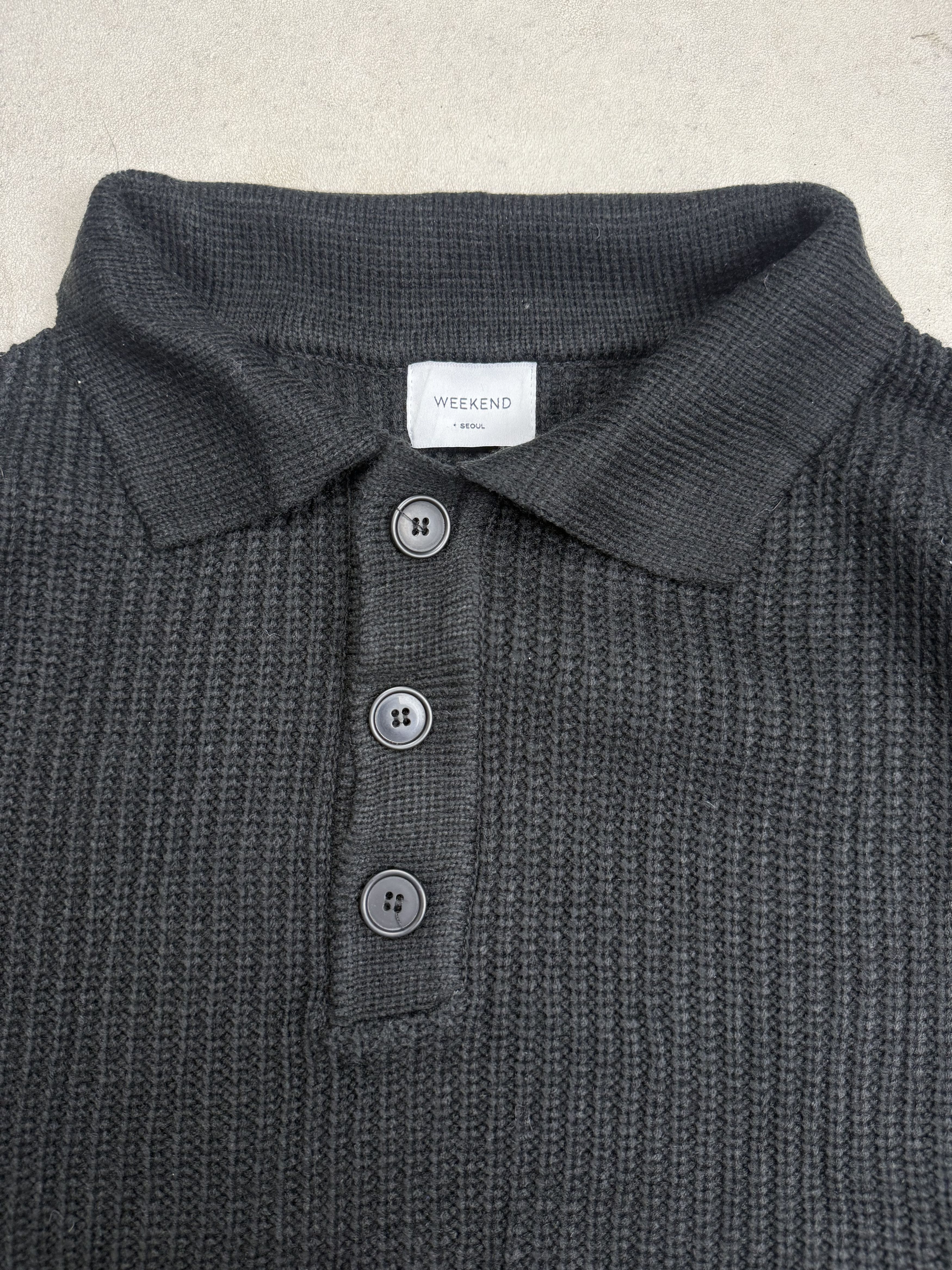 Japanese Brand Black Knit Polo Sweater Oversized Size US XL / EU 56 / 4 - 3 Thumbnail