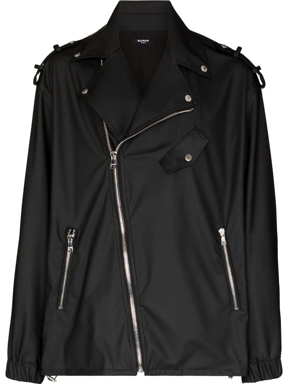 Balmain New Balmain logo-print oversized biker jacket Size US S / EU 44-46 / 1 - 1 Thumbnail