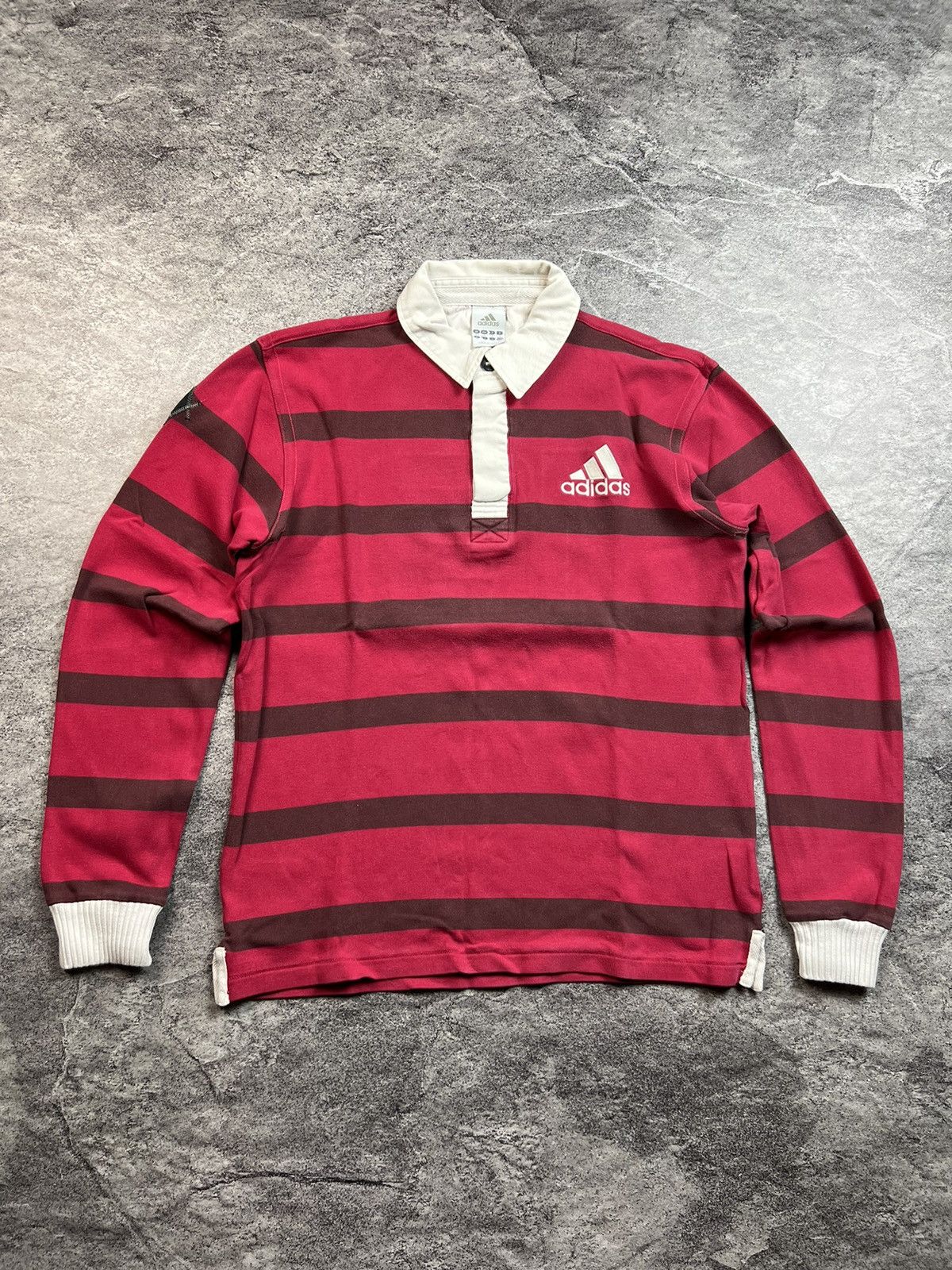 Pre-owned Adidas X Vintage Y2k Adidas Striped Soccer Japan Rugby Polo Style Shirt In Pink