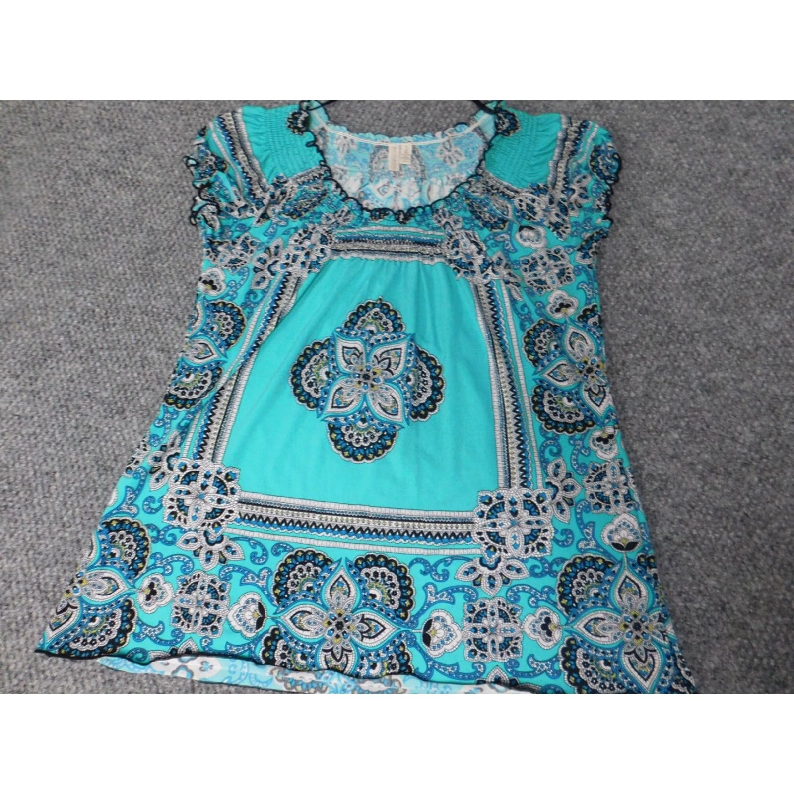 Madison Madison Womens Blouse S Short Sleeve Crew Neck Blue Polyester Rayon Stretch Casual Shirt Womens Size S / US 4 / IT 40 - 2 Thumbnail