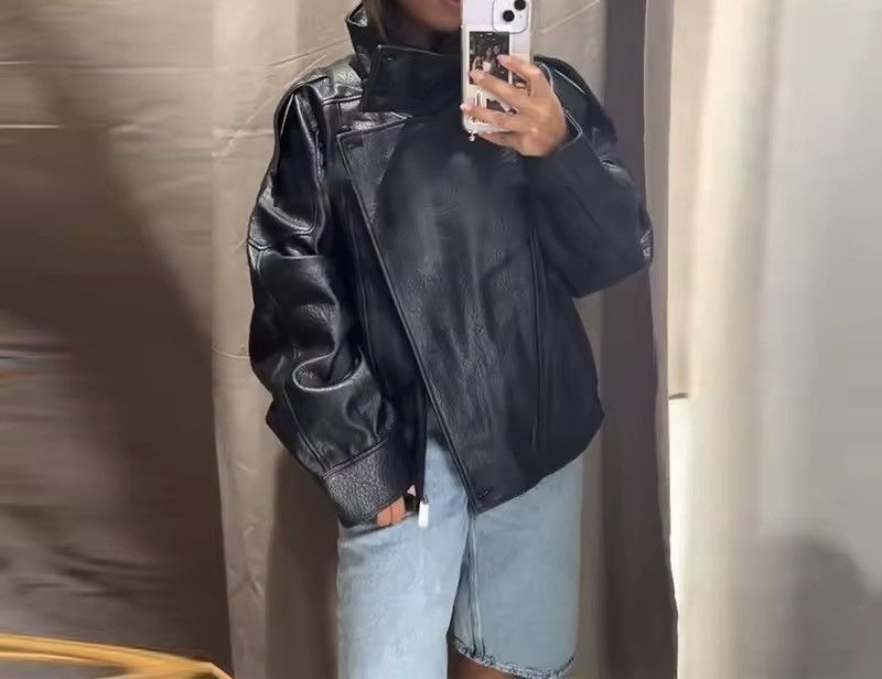 Other Streetwear PU Leather Button Full Casual Overcoat Jacket Size M / US 6-8 / IT 42-44 - 2 Thumbnail