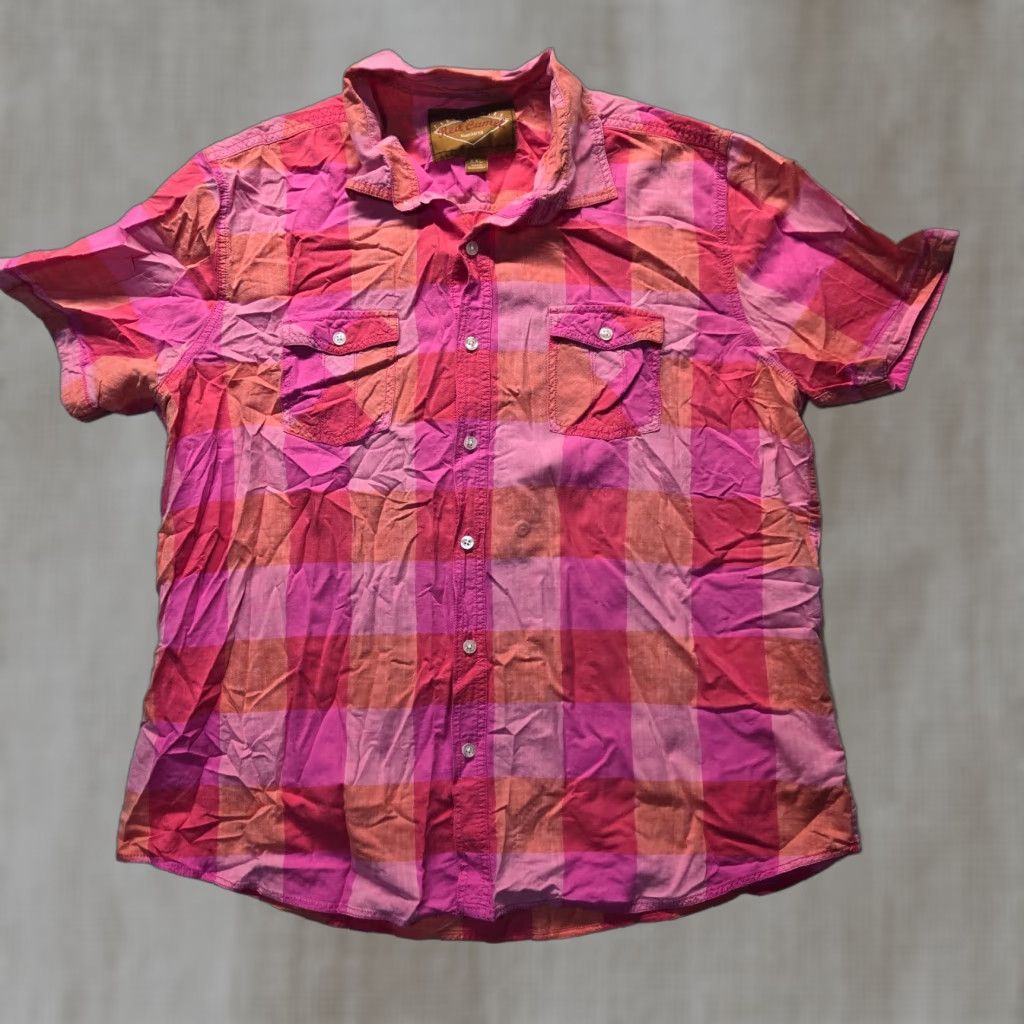 Camel Red Camel Shirt Button-Up 2XL Pink Plaid Cotton Short Sleeve Mens Casual Western-Style Shirt Size US XXL / EU 58 / 5 - 1 Thumbnail
