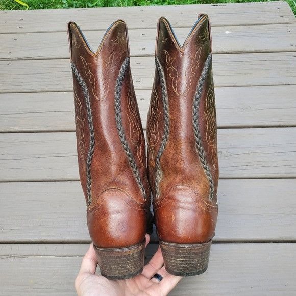 Dan Post × Vintage Vintage 70s Dan Post Brown Leather Braid Shaft Western Boots Size US 9 / EU 42 - 5 Thumbnail
