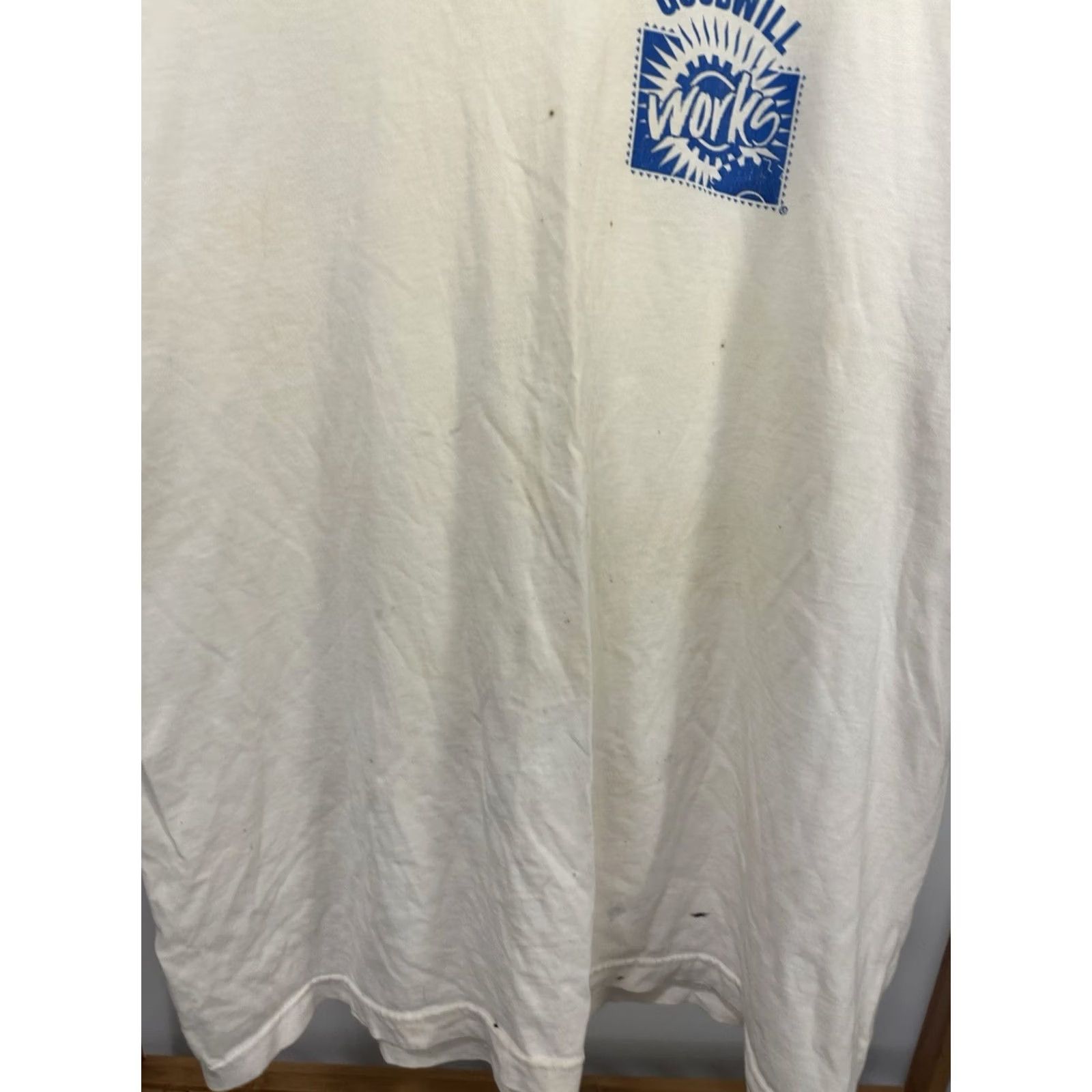 Vintage VTG Goodwill Thrift Works United Way Worn Cotton T-Shirt XL Cream Mens T-Shirt, Distressed, Grunge, Workwear, 100% Cotton Size US XL / EU 56 / 4 - 5 Thumbnail