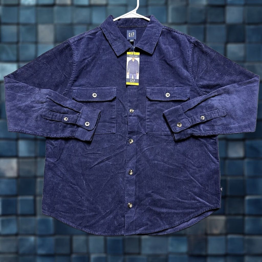 Gap GAP Shirt Mens Medium Eclipse Blue Corduroy Button Up Long Sleeve Size US M / EU 48-50 / 2 - 1 Thumbnail