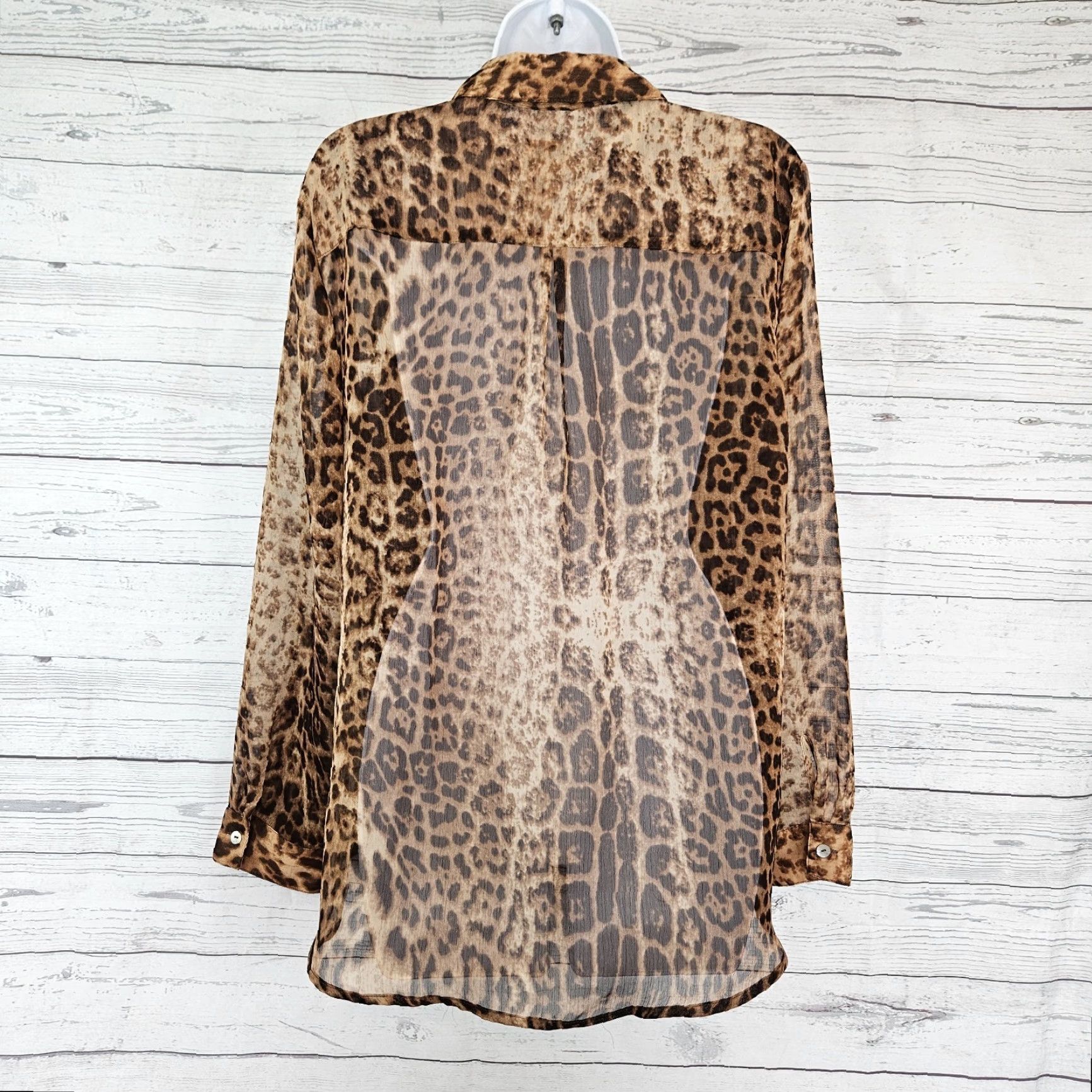 Vintage Chico's Womens Button Up Top Sz Large Brown Animal Print Sheer Long Sleeve Blouse Shirt Womens Size L / US 10 / IT 46 - 3 Thumbnail