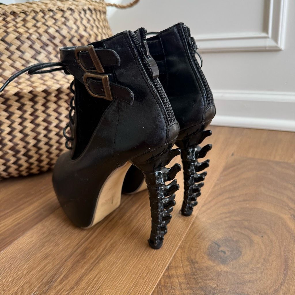 Other Gothic Babe Gothic Punk Bone Heel Boots Black $184 38 Size US 8 / IT 38 - 5 Thumbnail