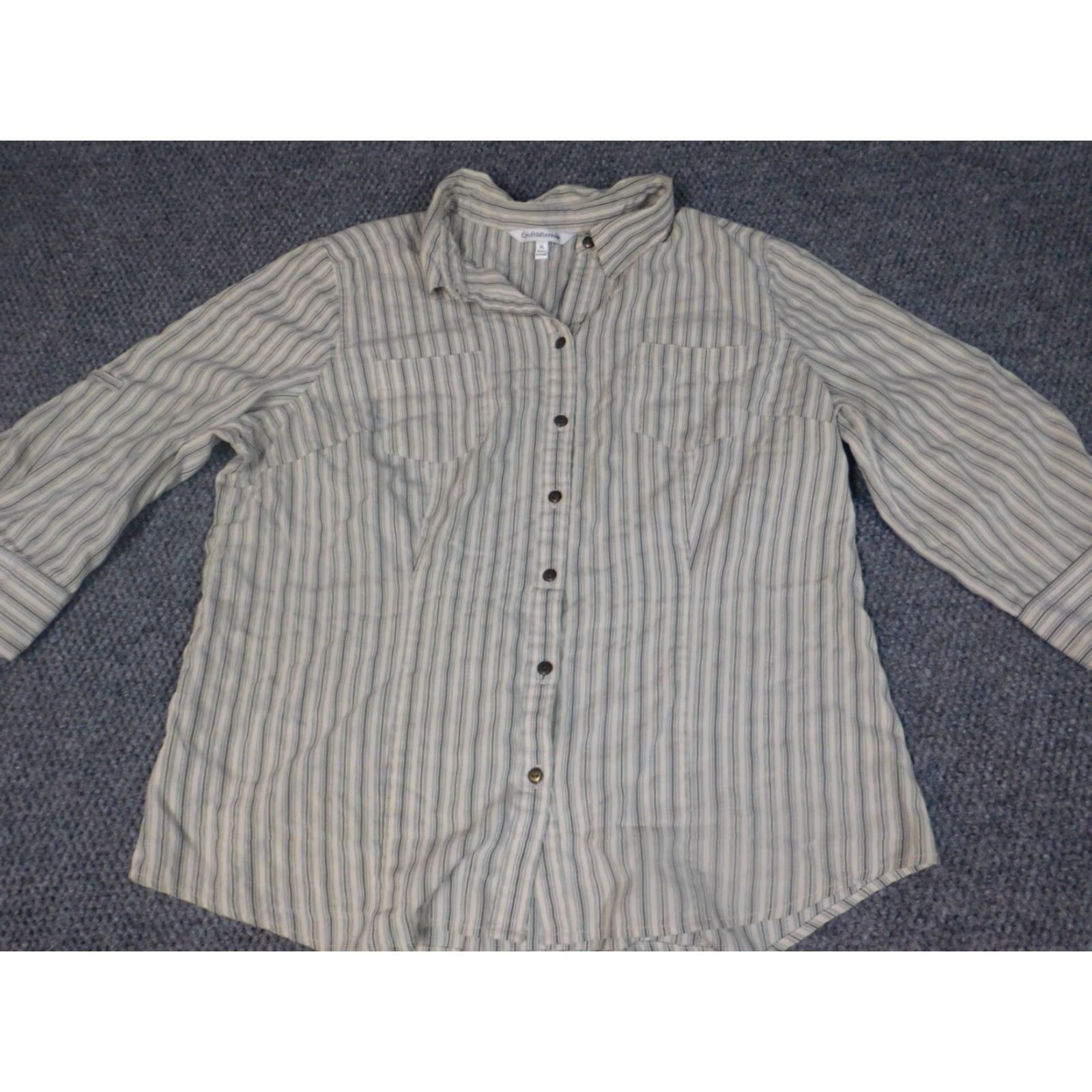 Croft & Barrow Croft & Barrow Womens Button-Up Shirt XL Green Striped Casual Long Sleeve Modal Rayon Classic Stretch Size XL / US 12-14 / IT 48-50 - 4 Thumbnail