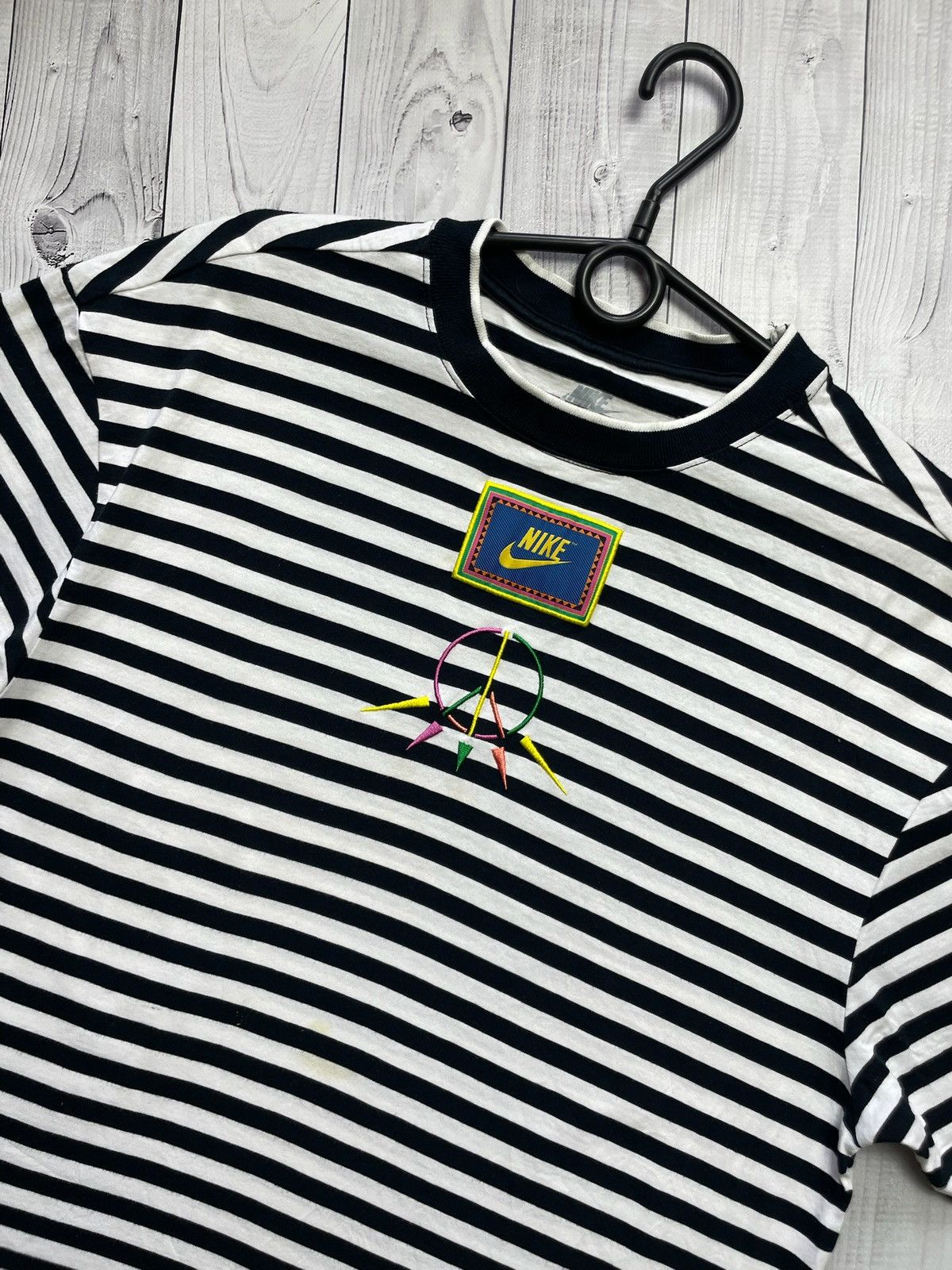Nike × Vintage Vintage Nike striped tee Peace rare size Xs Size US XS / EU 42 / 0 - 2 Thumbnail
