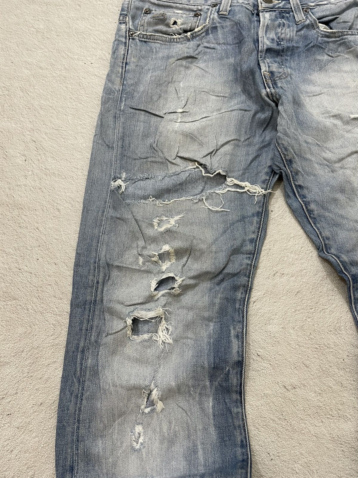 Japanese Brand 2000s G-Straw Blue Denim Ripped Washed Jeans Y2K Size US 31 - 4 Thumbnail