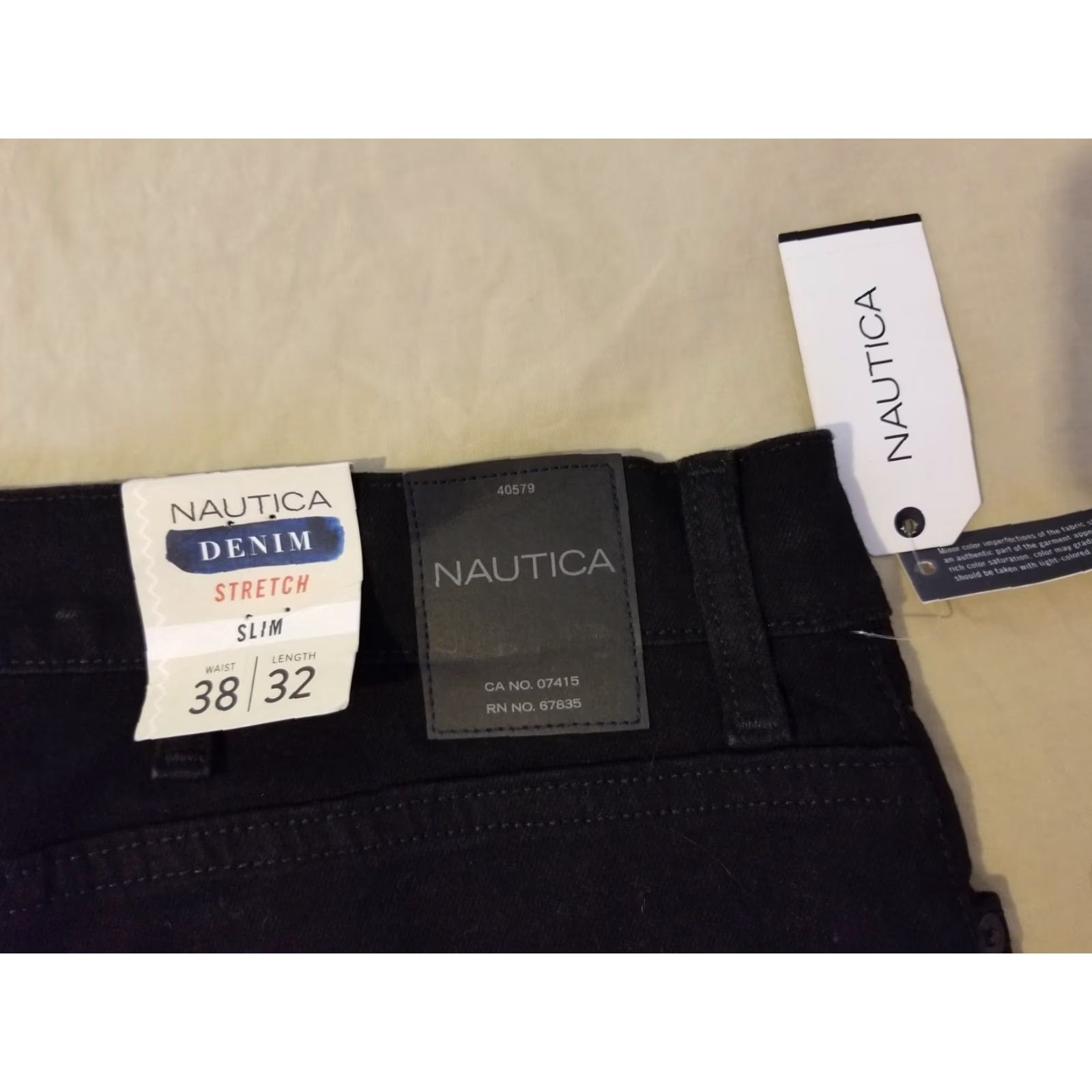Nautica Nautica Jeans Mens 38x32 Slim Straight Black Denim 5-Pocket Logo Zip Regular Inseam 32 - Machine Washable Cotton Denim Pants Size US 38 / EU 54 - 3 Thumbnail