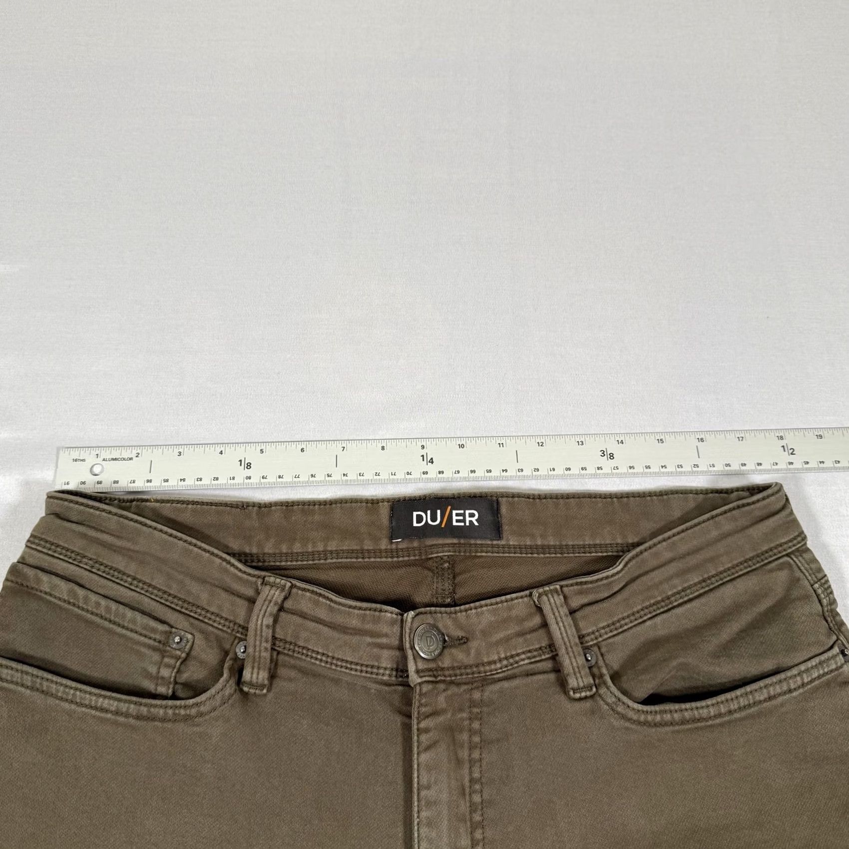 Vintage DU/ER Slim Fit Chino Pants 5-Pocket Casual Travel Green 36x30 Mens Tapered Denim Pattern Solid Zip Fly Front Flat Front Stretch Size US 36 / EU 52 - 6 Thumbnail
