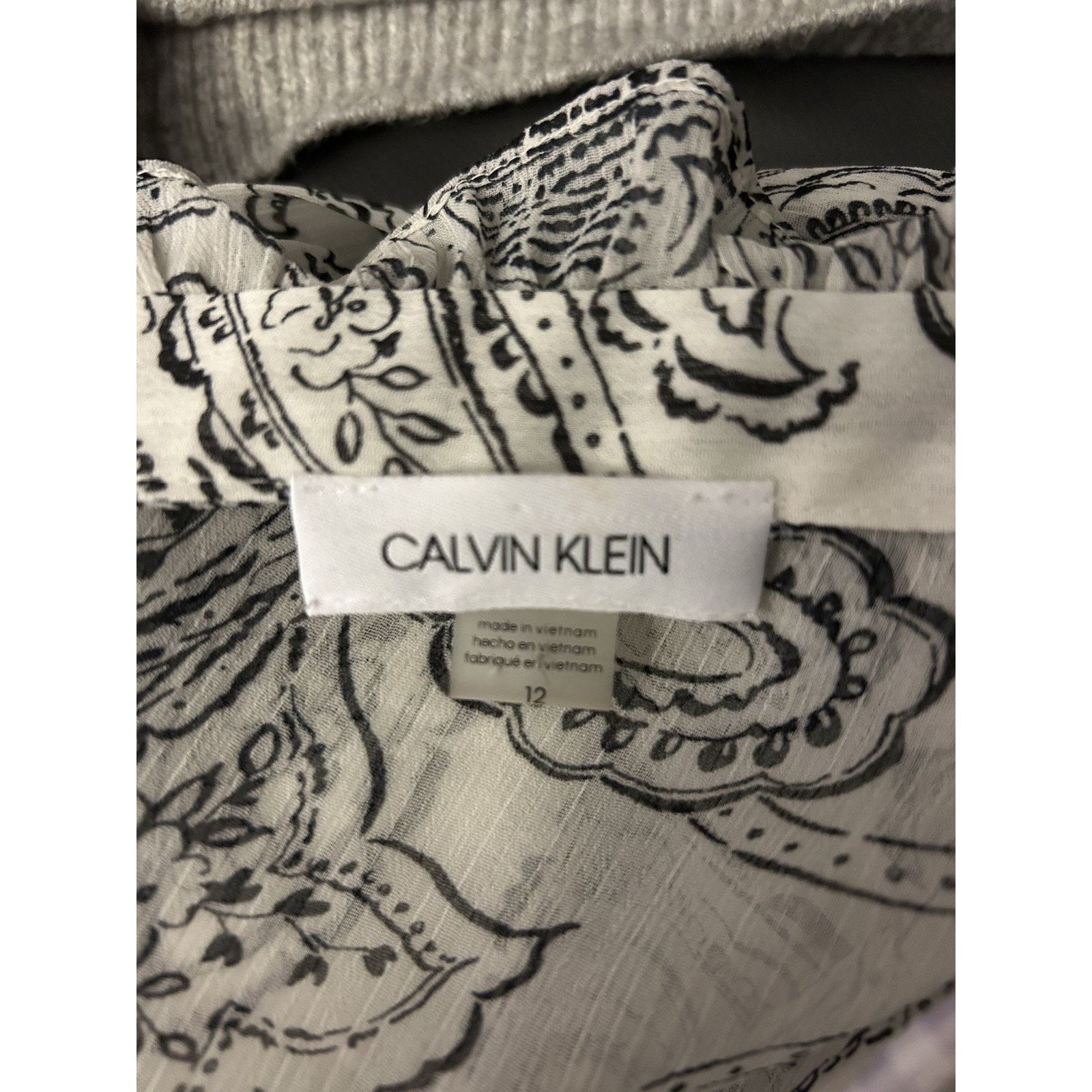 Calvin Klein Calvin Klein Blk/Wht Paisley Long Sleeve Sheer Dress Sz 12 Size XL / US 12-14 / IT 48-50 - 6 Thumbnail