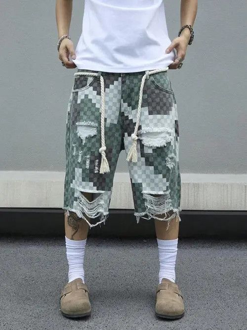 Japanese Brand × Vintage Ripped Designer Y2k Shorts Jorts Denim Size US 34 / EU 50 - 4 Thumbnail