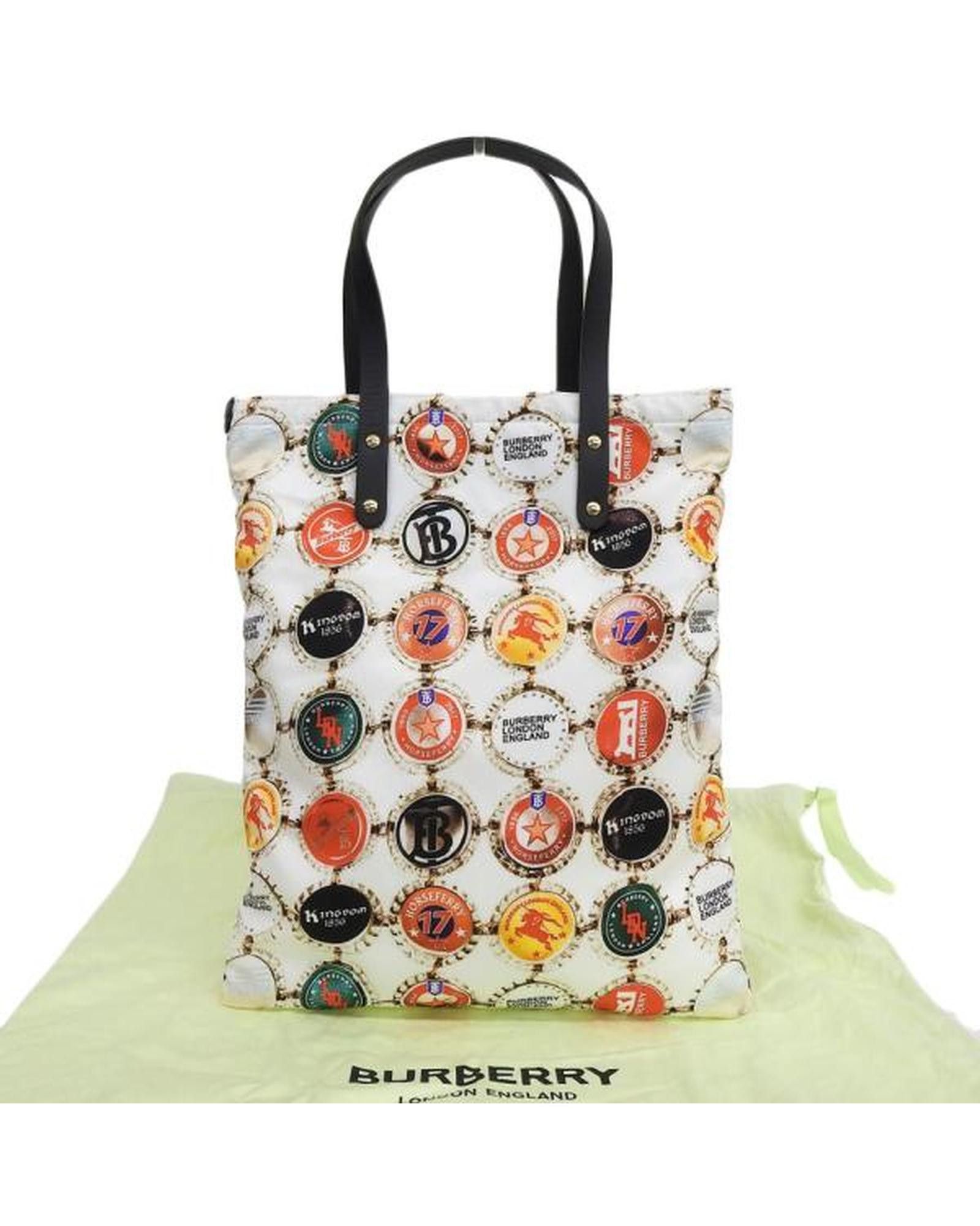 image of Burberry White Patterned Tote Bag, Women's