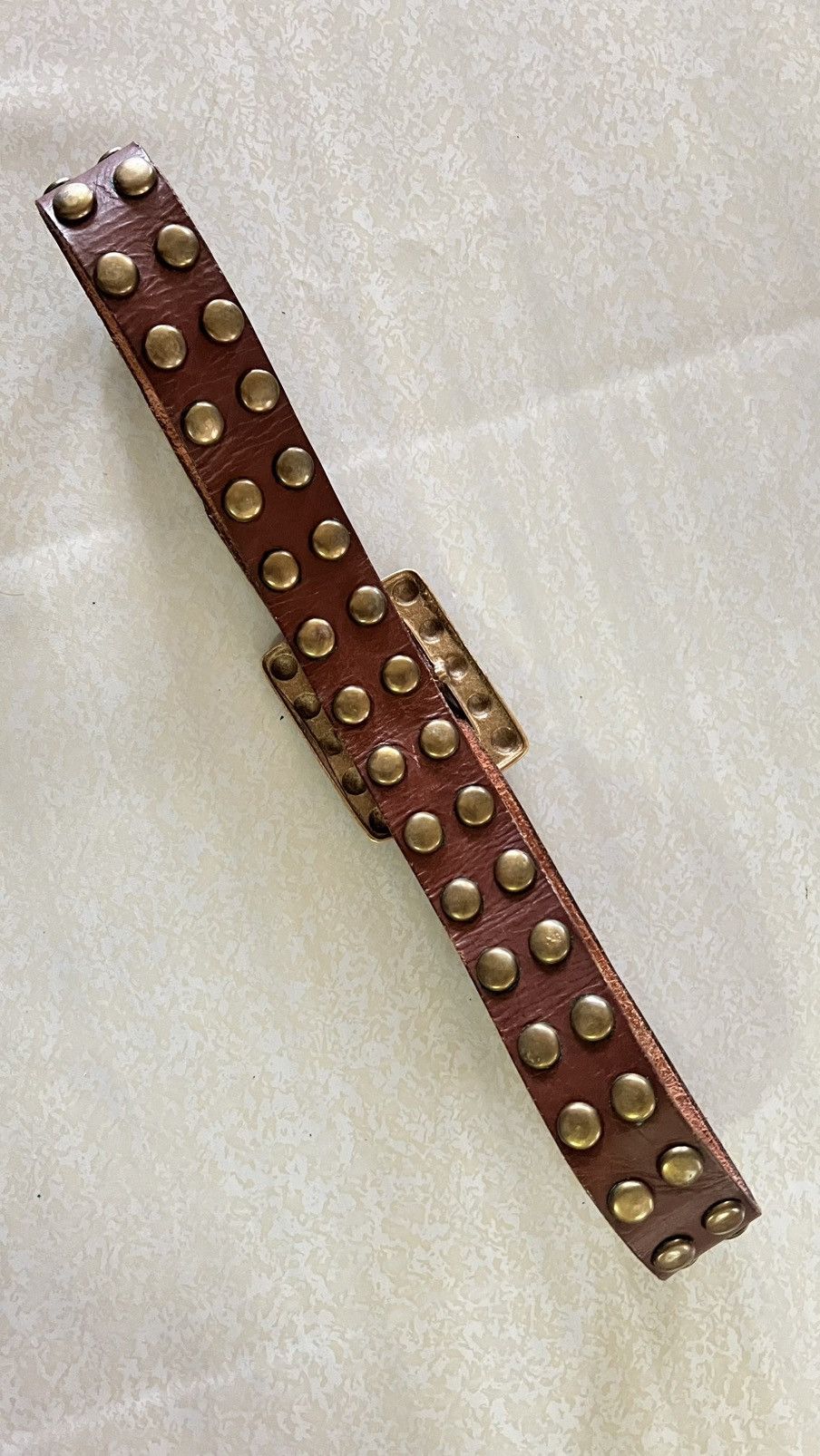 Other Vintage Studded Leather Belt Brass Buckle Size 36 - 2 Thumbnail