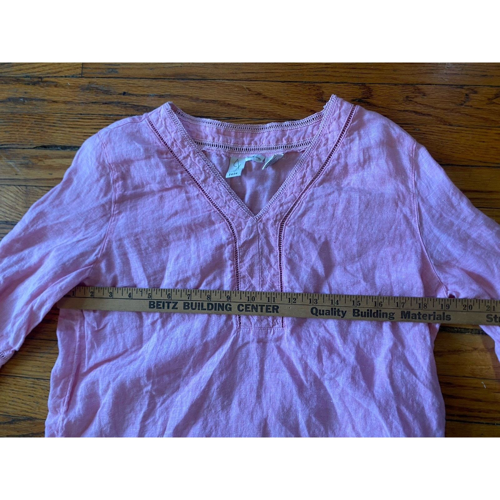 Joie Joie Top Women's Medium Shirt Pink 100% Linen Blouse V Neck Size M / US 6-8 / IT 42-44 - 3 Thumbnail