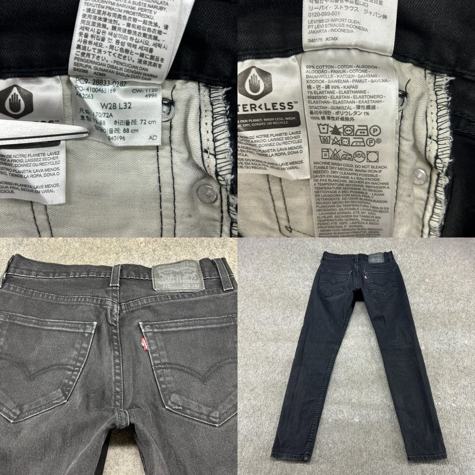 Levi's Levi's 512 Jeans Mens 28x32 Black Dark Wash Slim Fit Stretch Denim Tapered 5-Pocket Regular Rise Mid Handled Zip Button Logo Zipper 32 Inseam Size US 28 / EU 44 - 8 Thumbnail