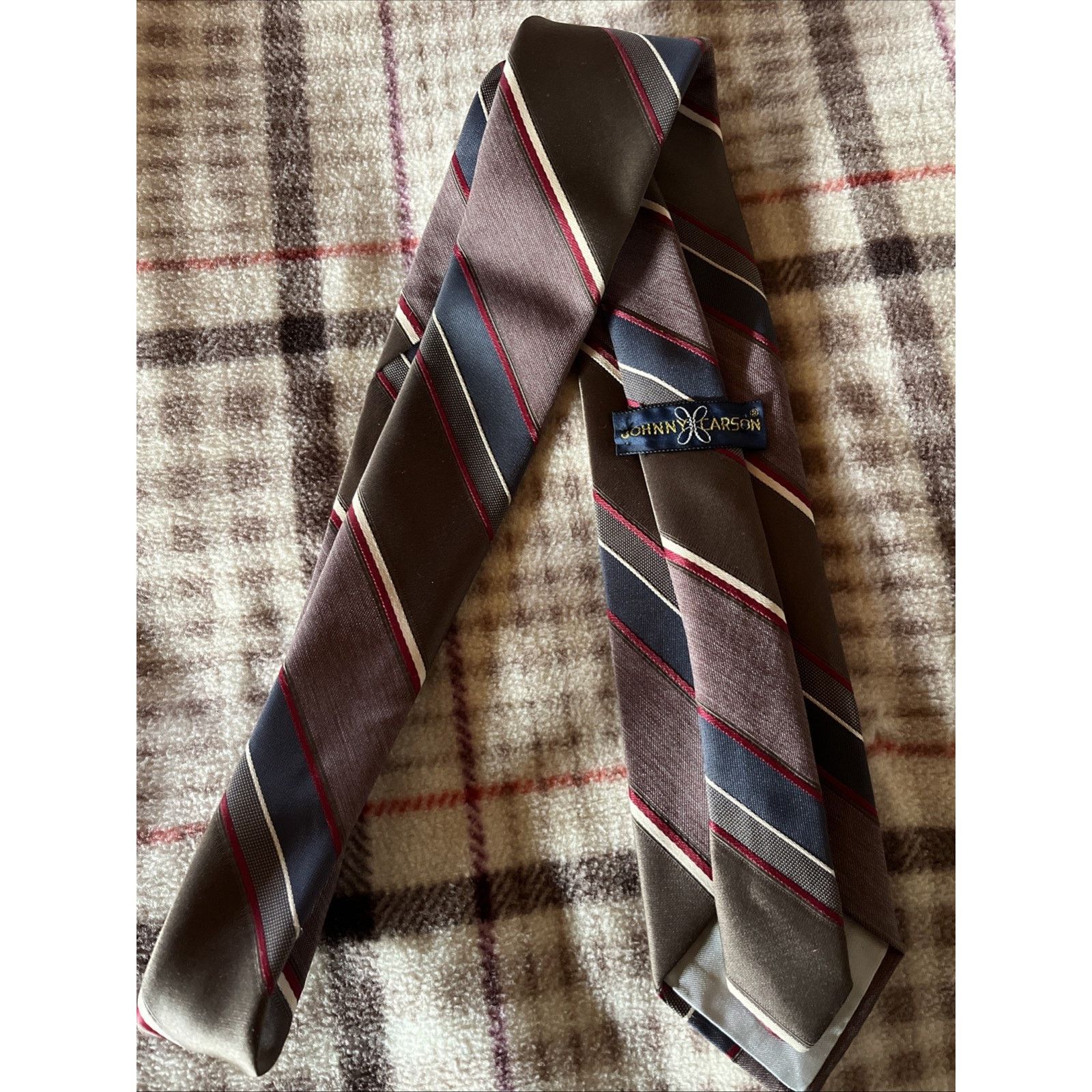 Other Vintage Johnny Carson Striped Tie Polyester Brown Necktie Size ONE SIZE - 3 Thumbnail