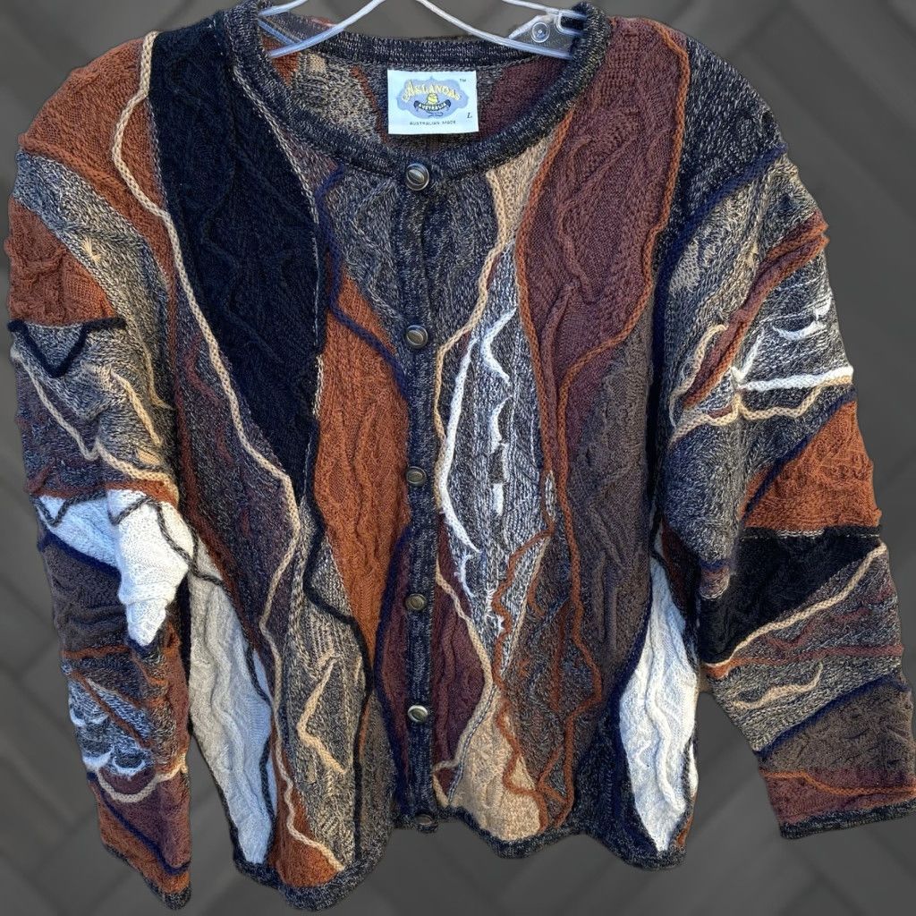 Vintage VINTAGE Aklända Australian Made Pure Wool Textured 3D Knit Cardigan Sweater L 90s Y2K Size L / US 10 / IT 46 - 1 Thumbnail